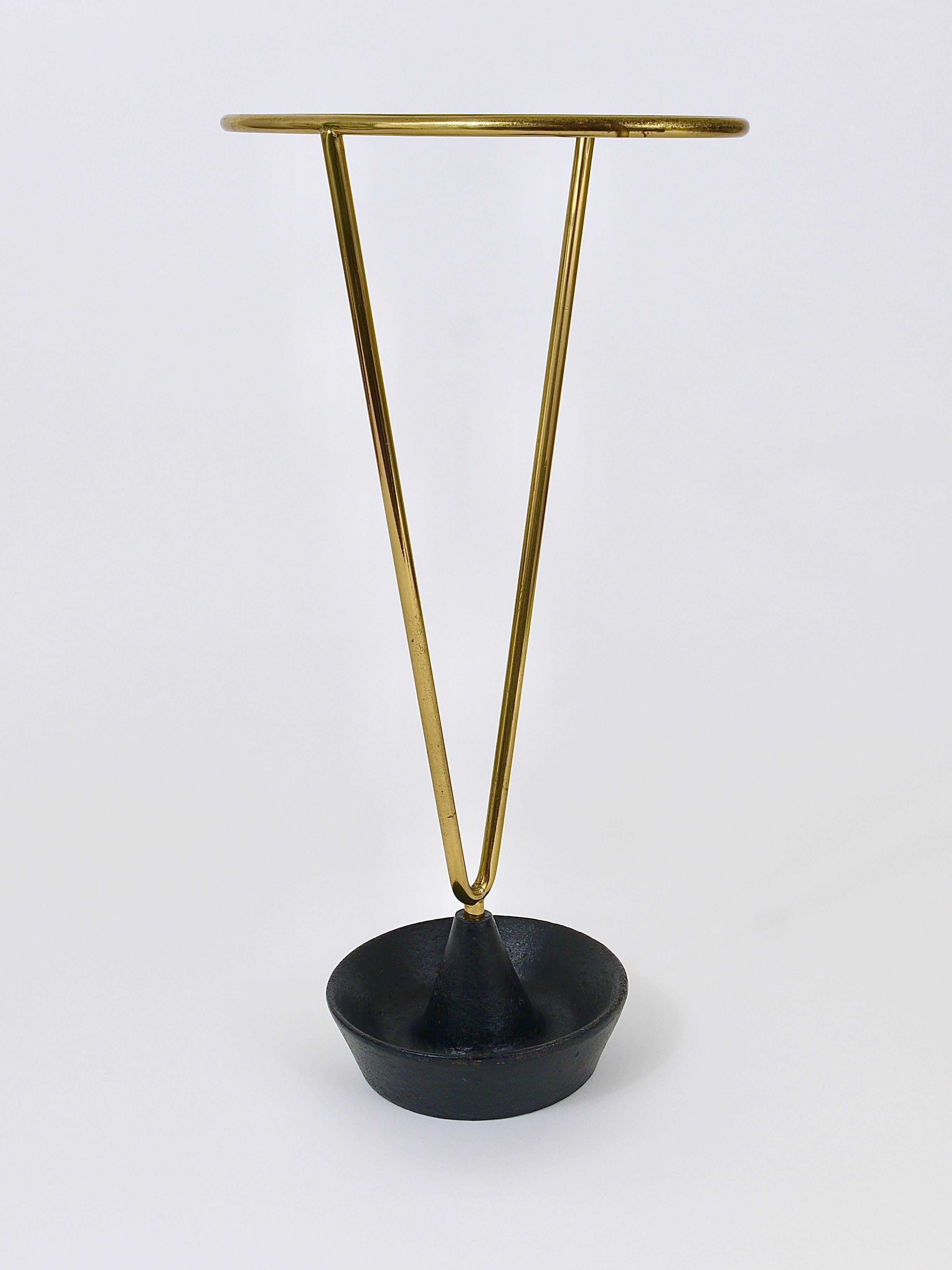 Carl Auböck Mid-Century Brass and Cast Iron Umbrella Stand, Austria, 1950s For Sale 2
