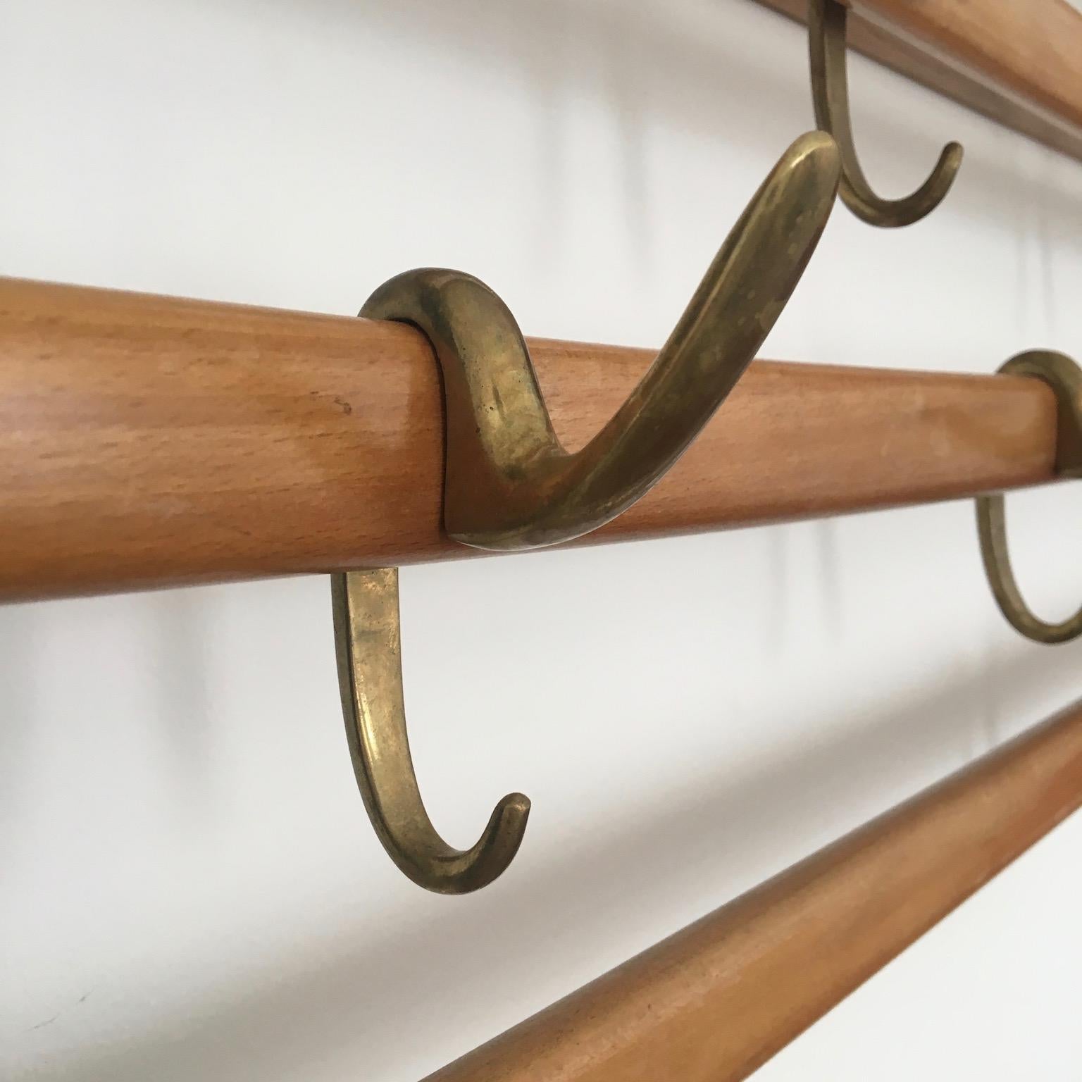Carl Auböck Midcentury Coat Rack with Brass Hooks 1950s Austria In Good Condition For Sale In Limerick, IE