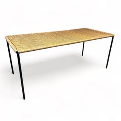 Carl Auböck Mid-Century Coffee Table with Black Iron and Rattan, Austria 1950s