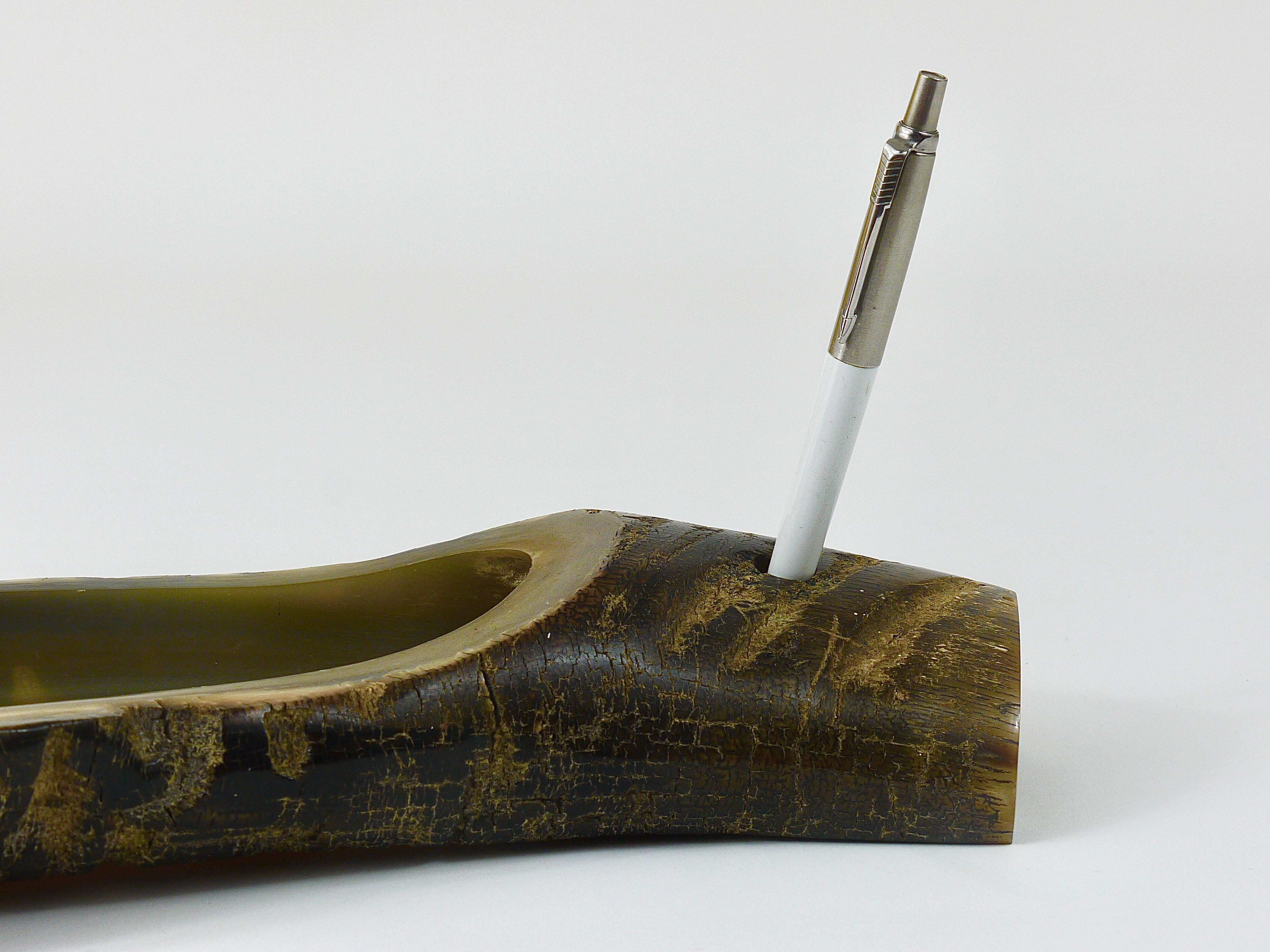 Austrian Carl Aubock Mid Century Horn Desk Pen & Pencil Tray & Holder, Austria, 1960s For Sale