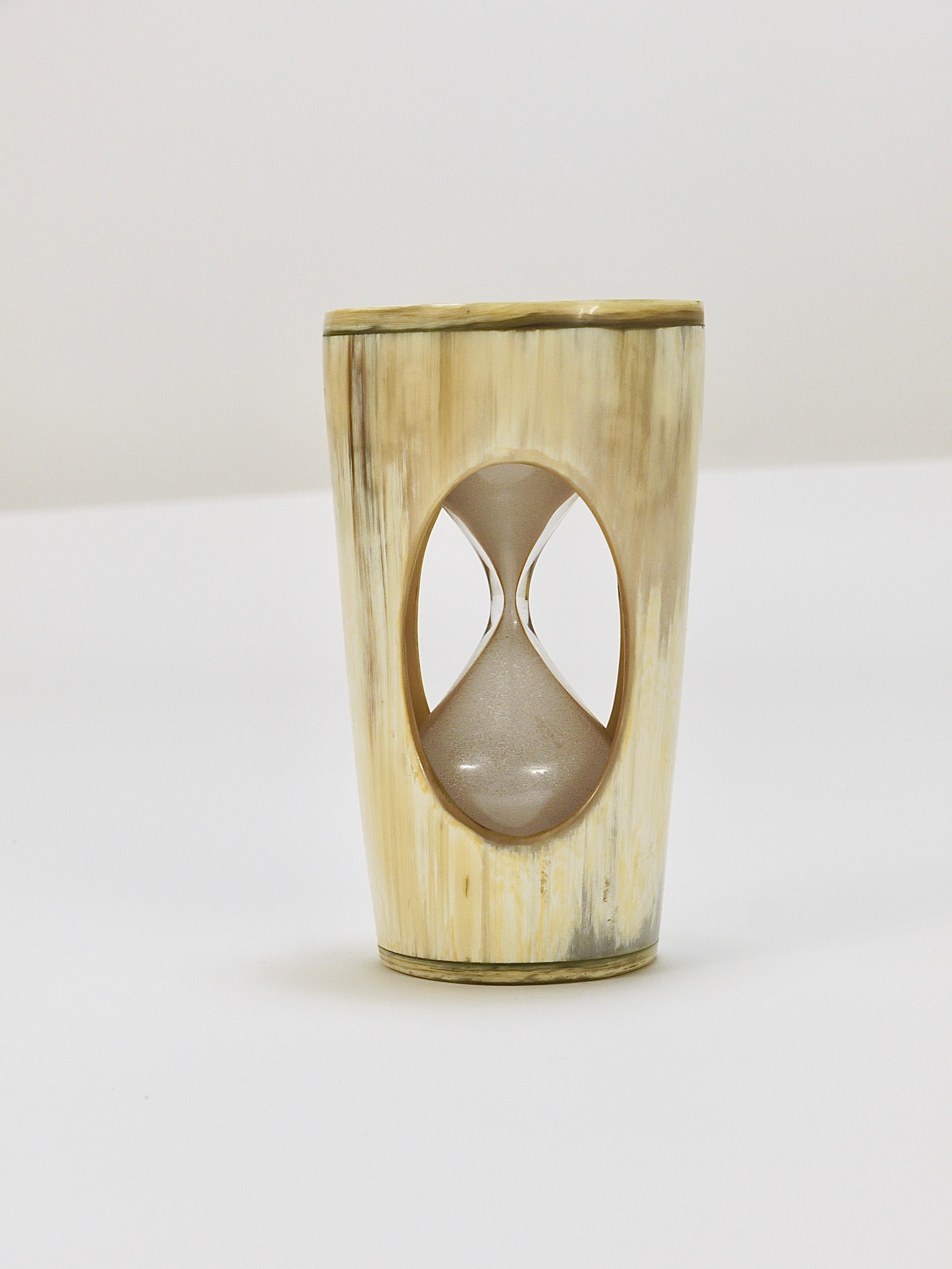 Carl Aubock Mid-Century Hour Glass, Sand Timer, Horn, Brass, Austria, 1950s 6