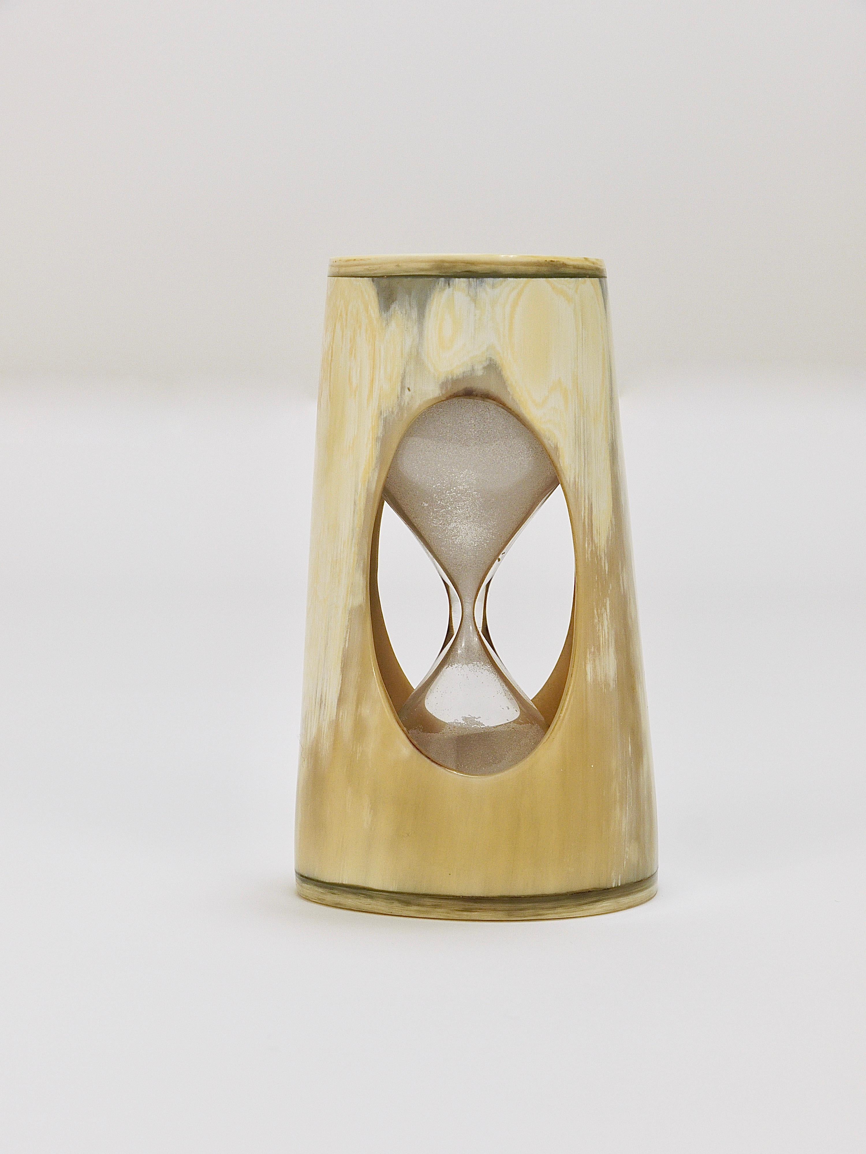 Austrian Carl Aubock Mid-Century Hour Glass, Sand Timer, Horn, Brass, Austria, 1950s