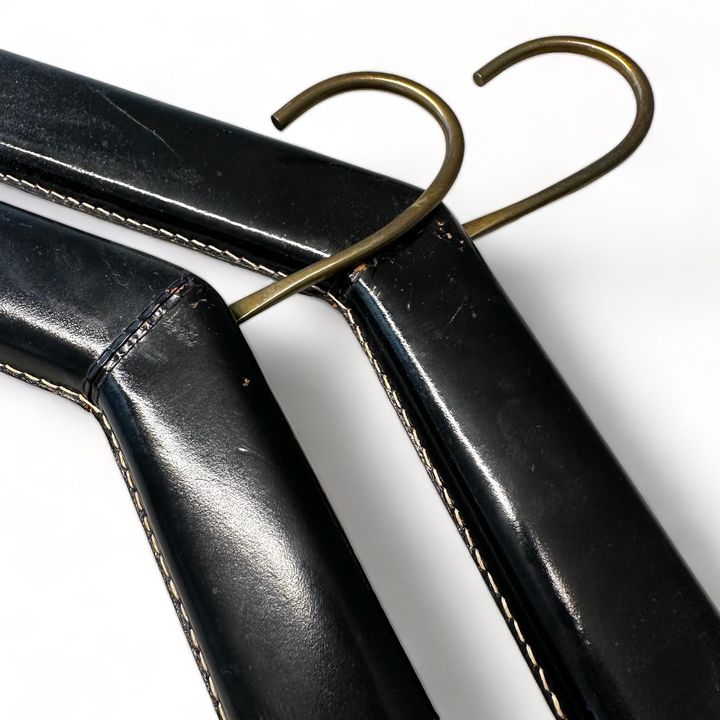 Brass Carl Auböck Mid-Century Leather Clad Coat Hangers Set of Two, Austria 1950s For Sale