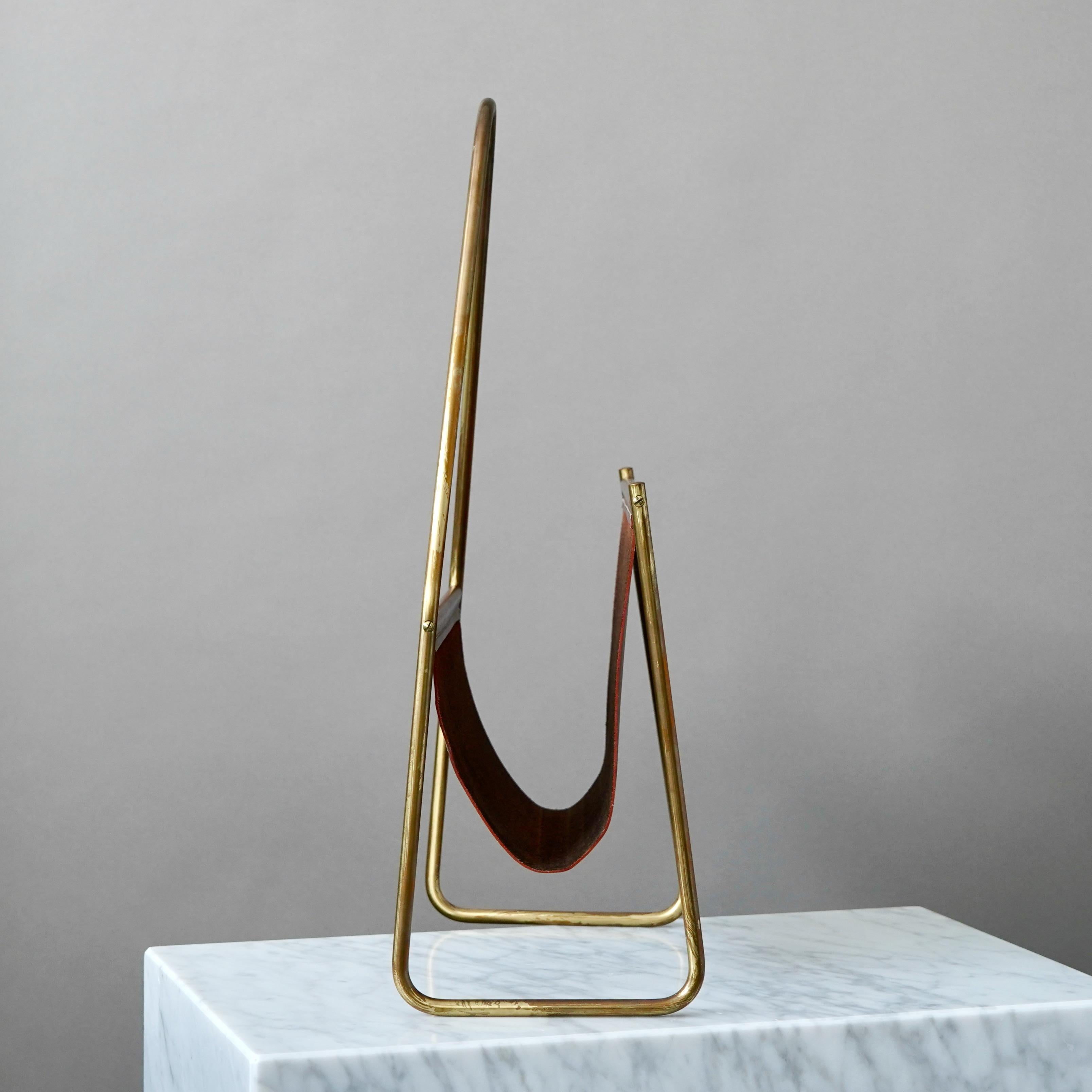 Portariviste Carl Aubock di metà secolo in ottone e pelle marrone, Austria 1960. in vendita 2