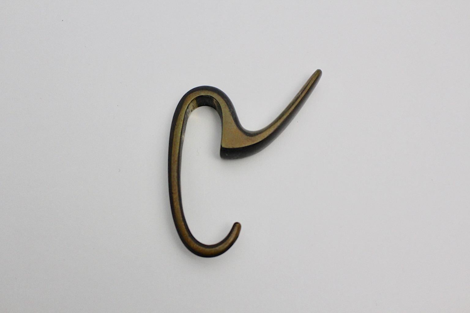 Carl Aubock Mid-Century Modern Beech Coat Rack Six Brass Hooks Vienna, 1950s For Sale 10