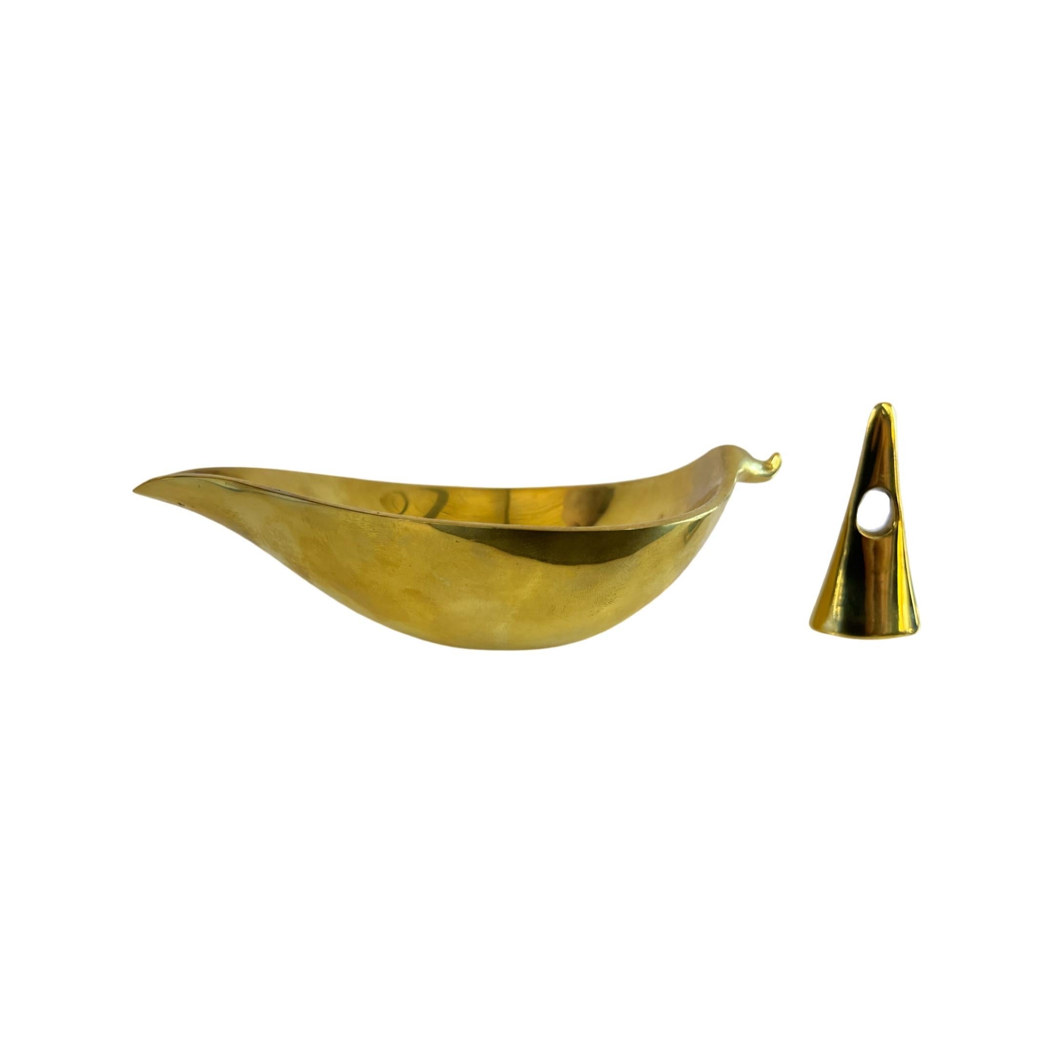 Austrian Carl Aubock Mid-Century Modern Brass Ashtray and Snuffer #3514 1950s Design For Sale