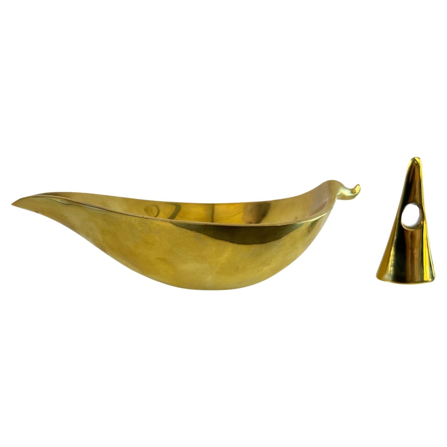 Carl Aubock Mid-Century Modern Brass Ashtray and Snuffer #3514 1950s Design For Sale