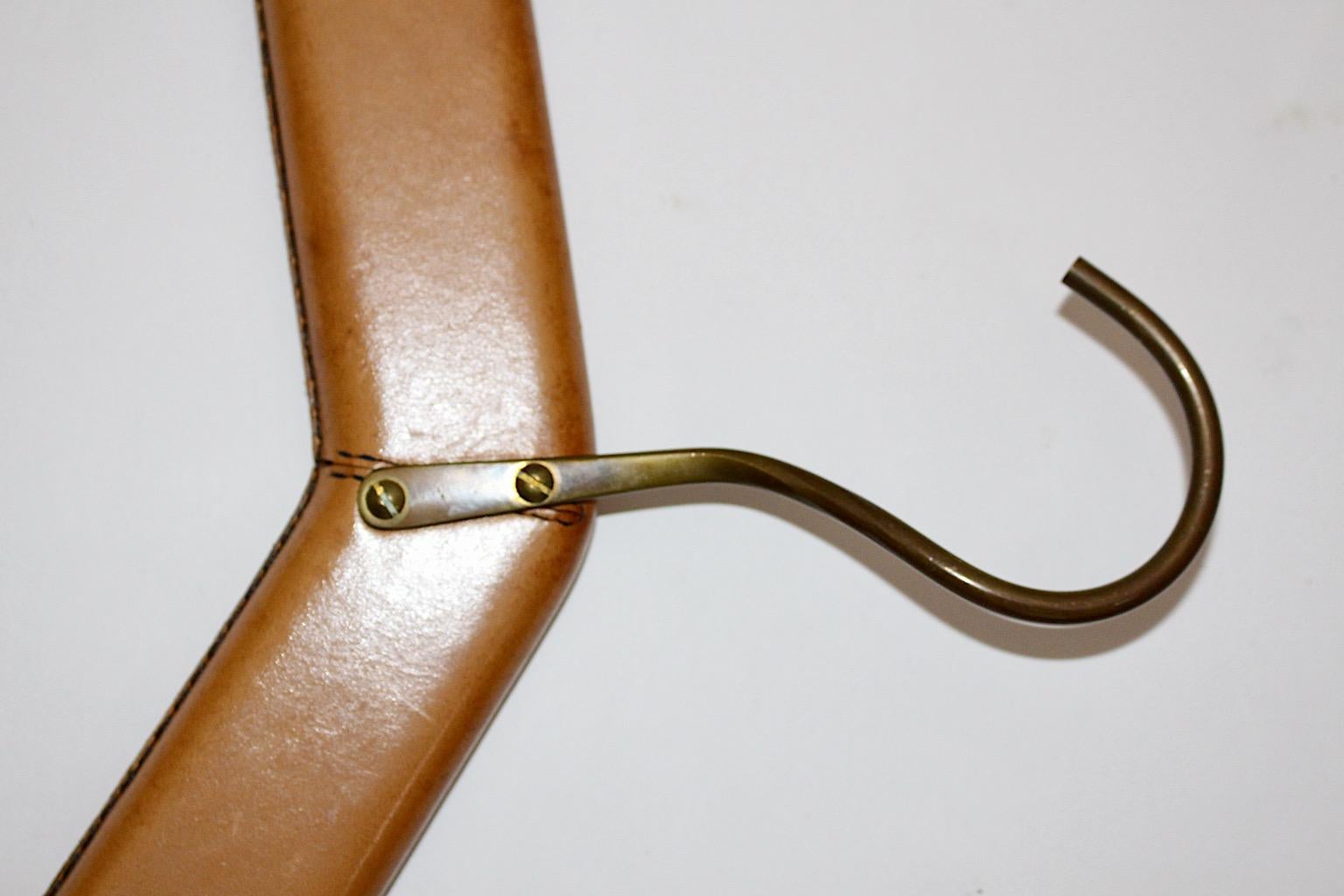 Carl Aubock Mid-Century Modern Vintage Brass Leather Coat Hook, 1960, Austria For Sale 1