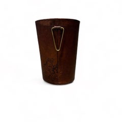 Carl Auböck Mid-Century Patinated Leather Paper Basket, Austria, 1950s