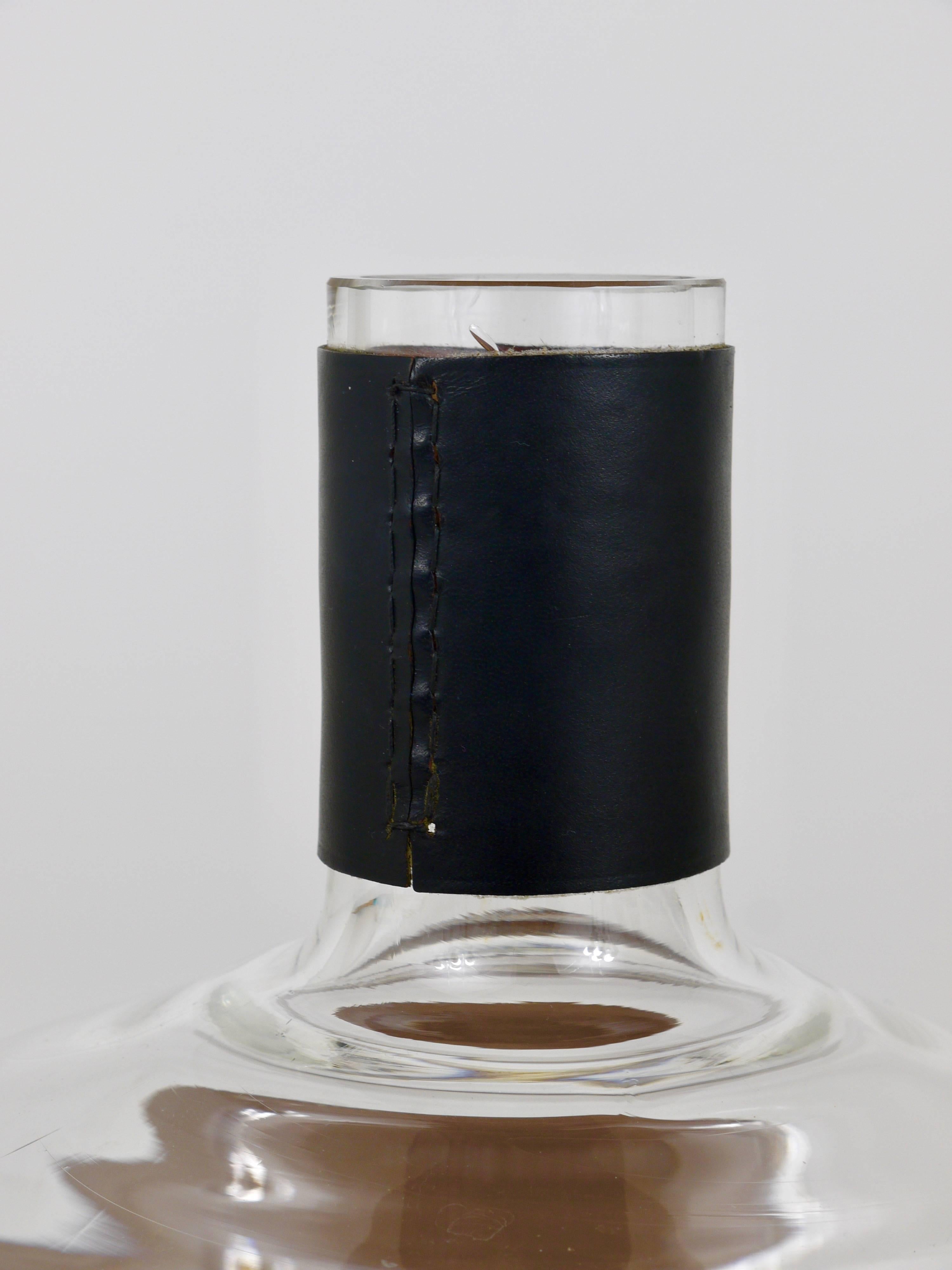 Mid-Century Modern Carl Auböck Midcentury Vase Decanter Tuberkulinkolben with Black Leather Top