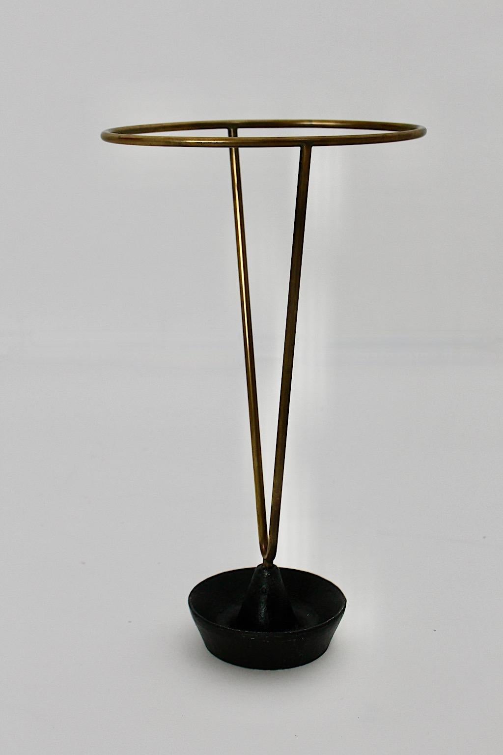 Cast Carl Auböck Mid Century Vintage Black Brass Umbrella Stand Cane Holder 1950s For Sale