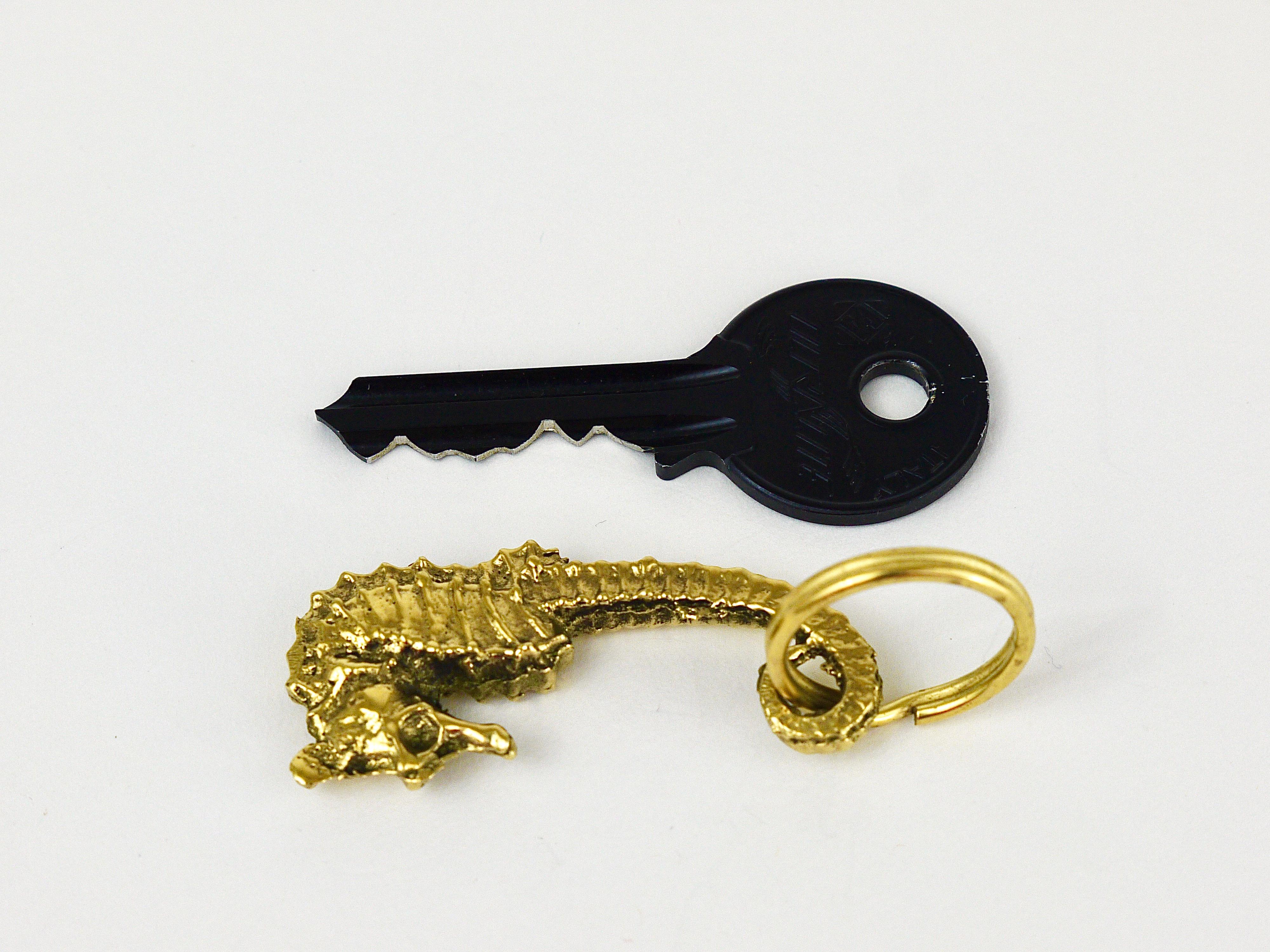 Mid-Century Modern Carl Auböck Midcentury Brass Seahorse Handmade Key Ring Chain Holder For Sale