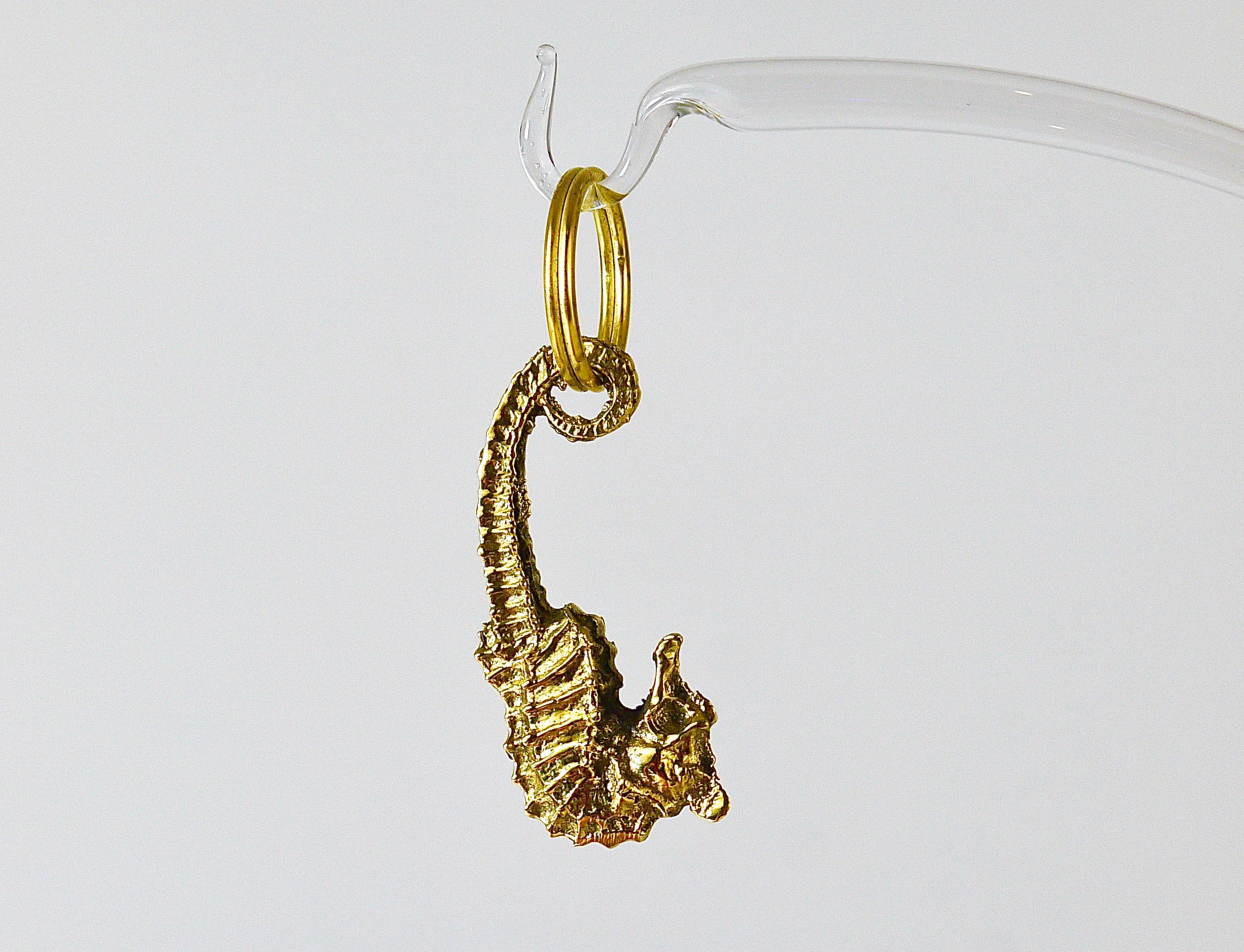 Austrian Carl Auböck Midcentury Brass Seahorse Handmade Key Ring Chain Holder For Sale
