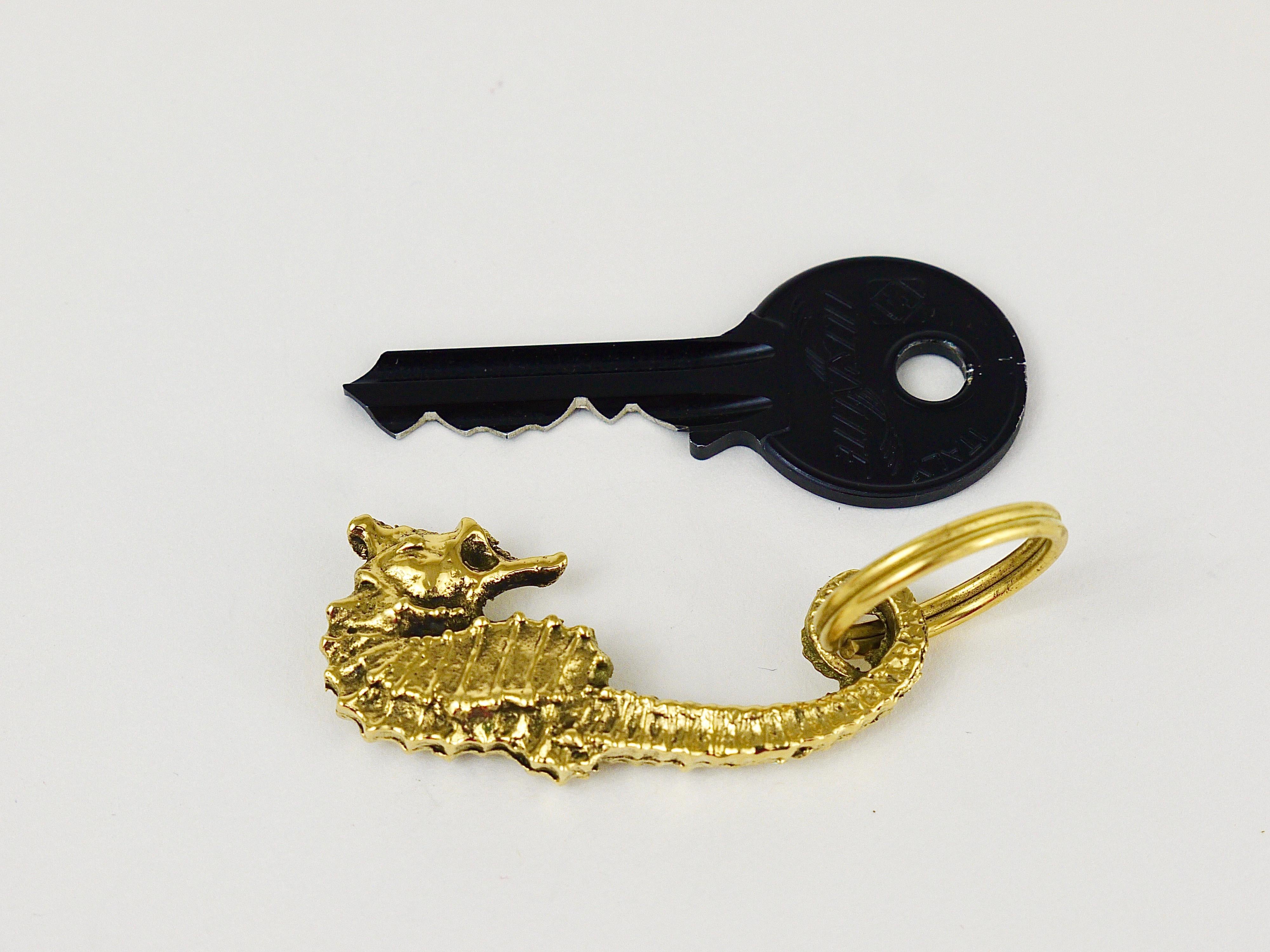 Polished Carl Auböck Midcentury Brass Seahorse Handmade Key Ring Chain Holder For Sale