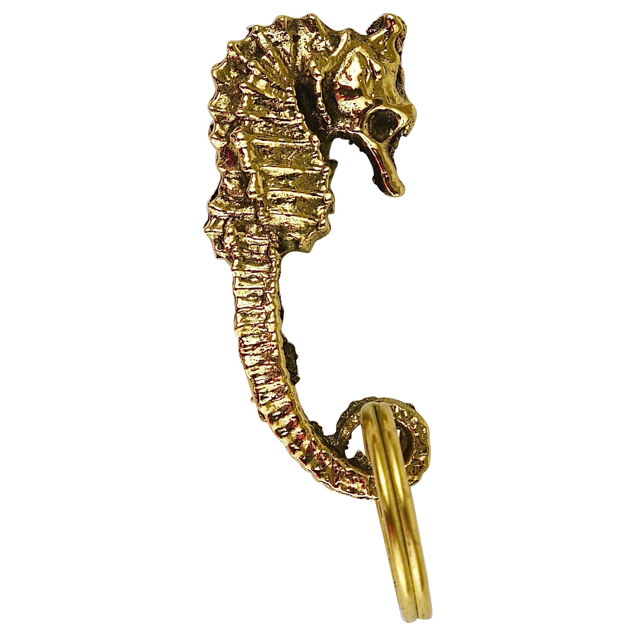 Carl Auböck Midcentury Brass Seahorse Handmade Key Ring Chain Holder For Sale