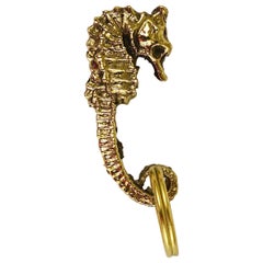Carl Auböck Midcentury Brass Seahorse Handmade Key Ring Chain Holder