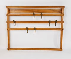 Carl Auböck Mid-Century Coat Rack Beech Wardrobe with 7 Brass Hooks, 1950s