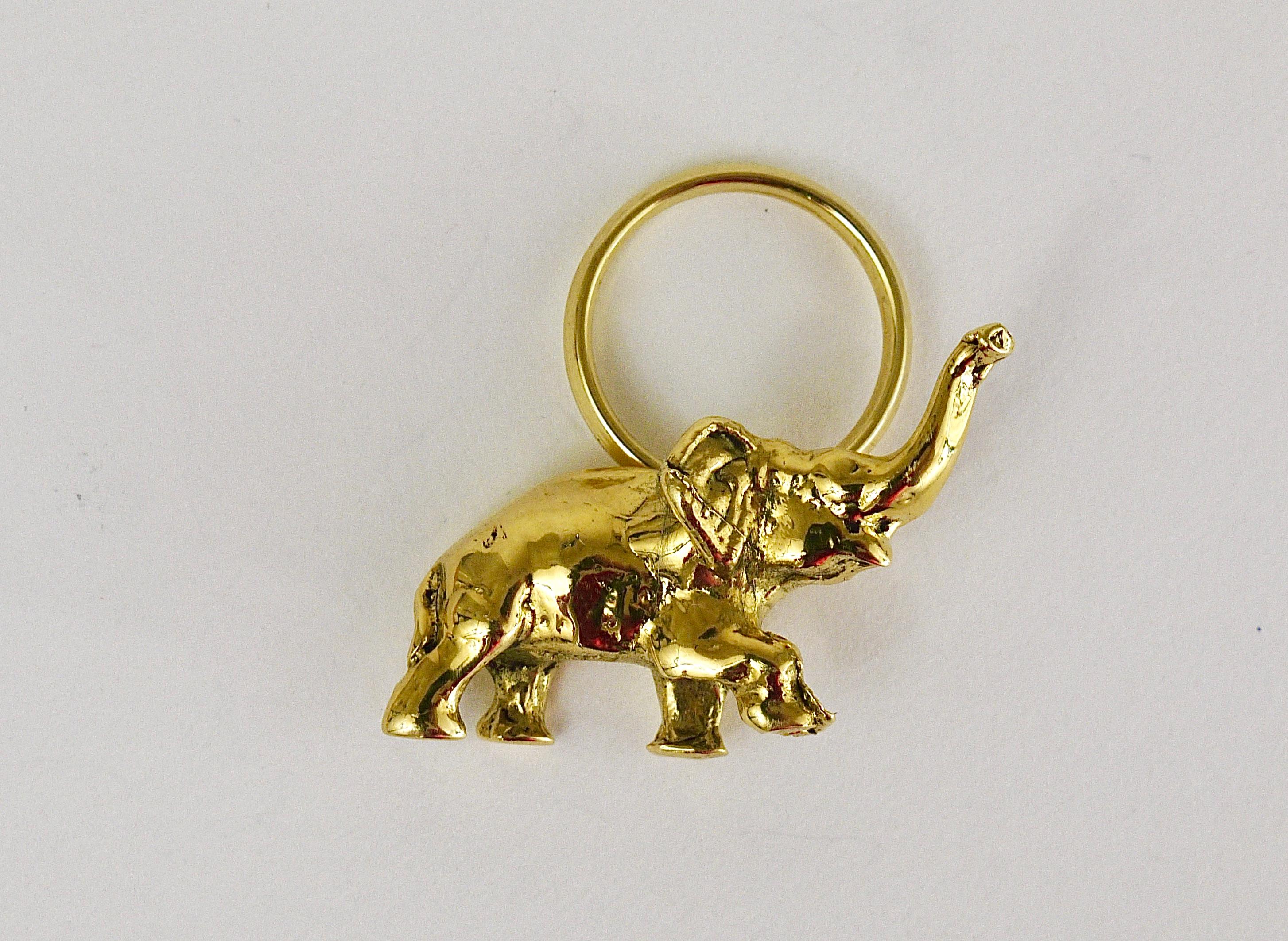 Carl Auböck Midcentury Elephant Handmade Brass Figurine Key Ring Chain Holder For Sale 3