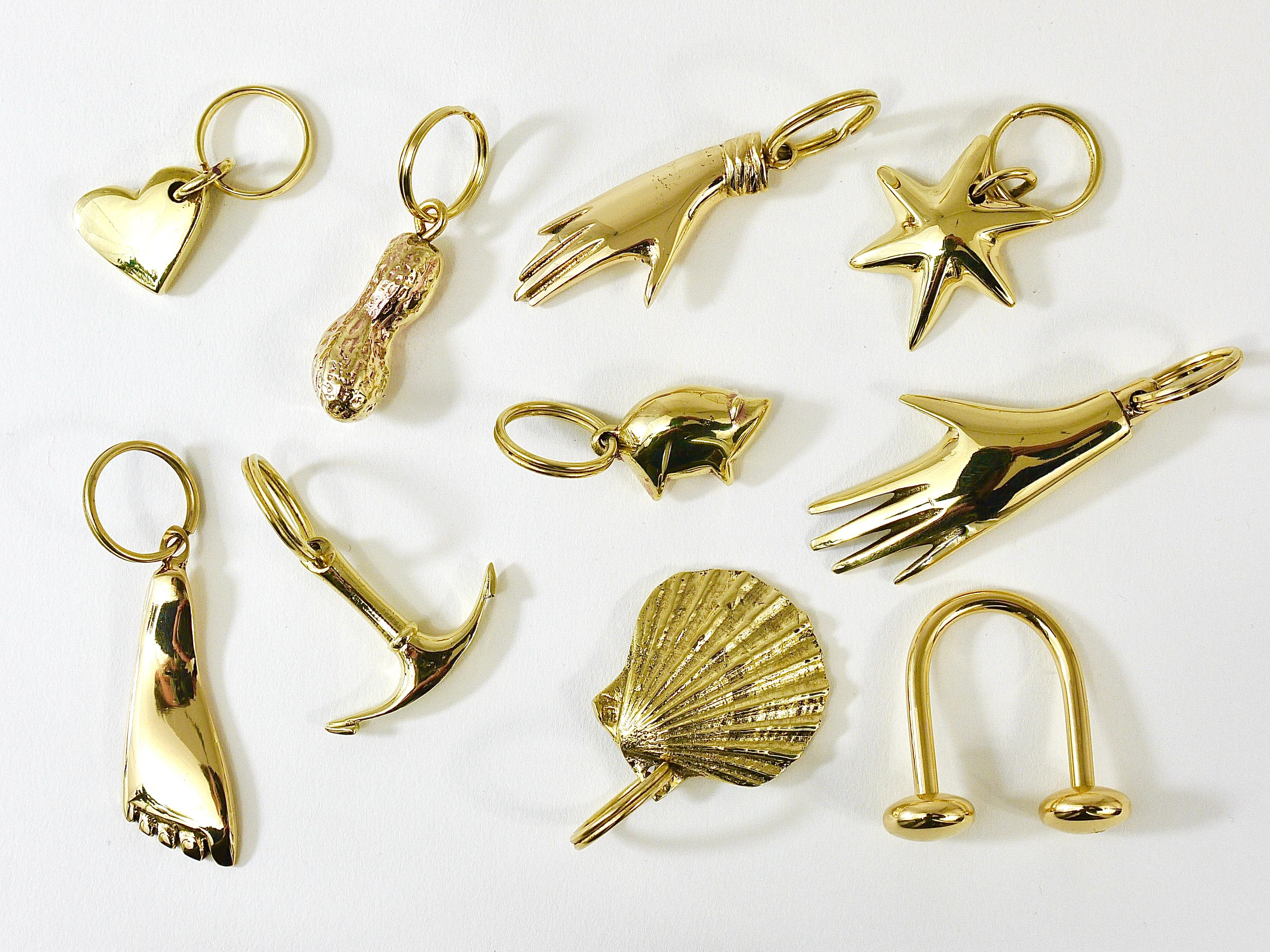 Mid-Century Modern Carl Auböck Midcentury Elephant Handmade Brass Figurine Key Ring Chain Holder For Sale