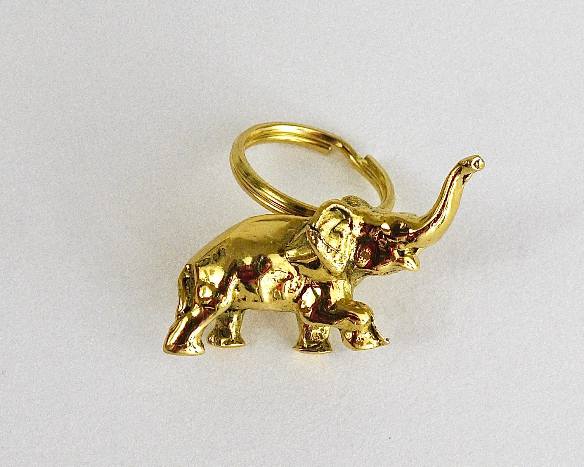 Austrian Carl Auböck Midcentury Elephant Handmade Brass Figurine Key Ring Chain Holder For Sale