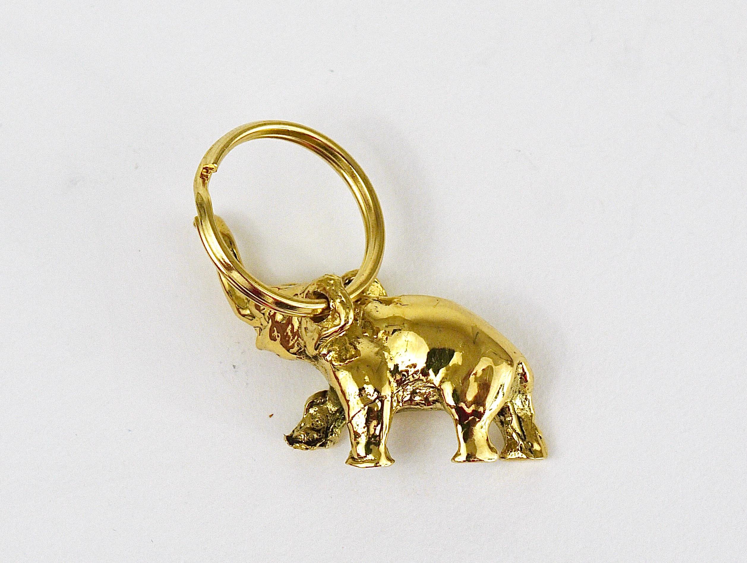 Polished Carl Auböck Midcentury Elephant Handmade Brass Figurine Key Ring Chain Holder For Sale
