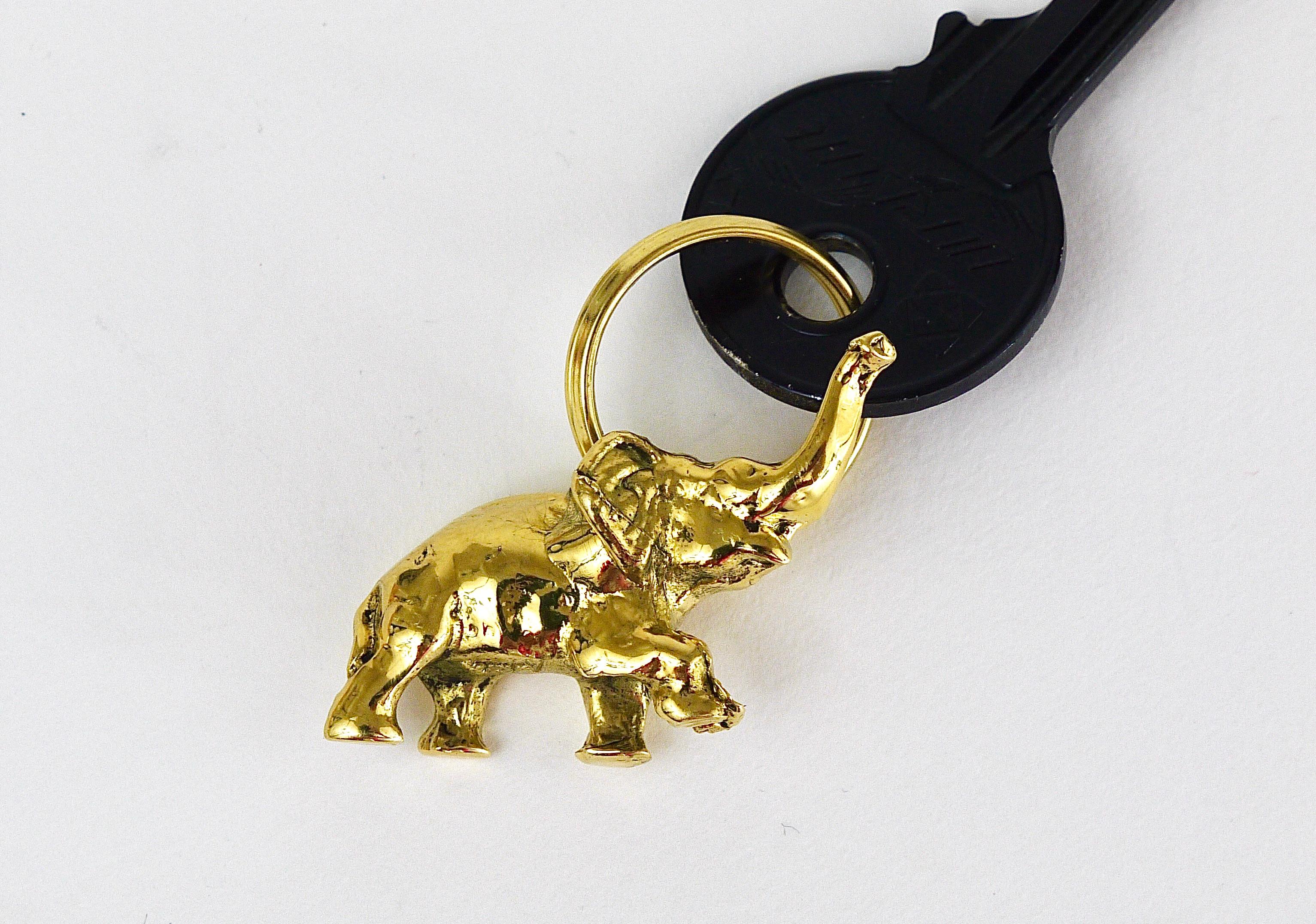 Carl Auböck Midcentury Elephant Handmade Brass Figurine Key Ring Chain Holder For Sale 1