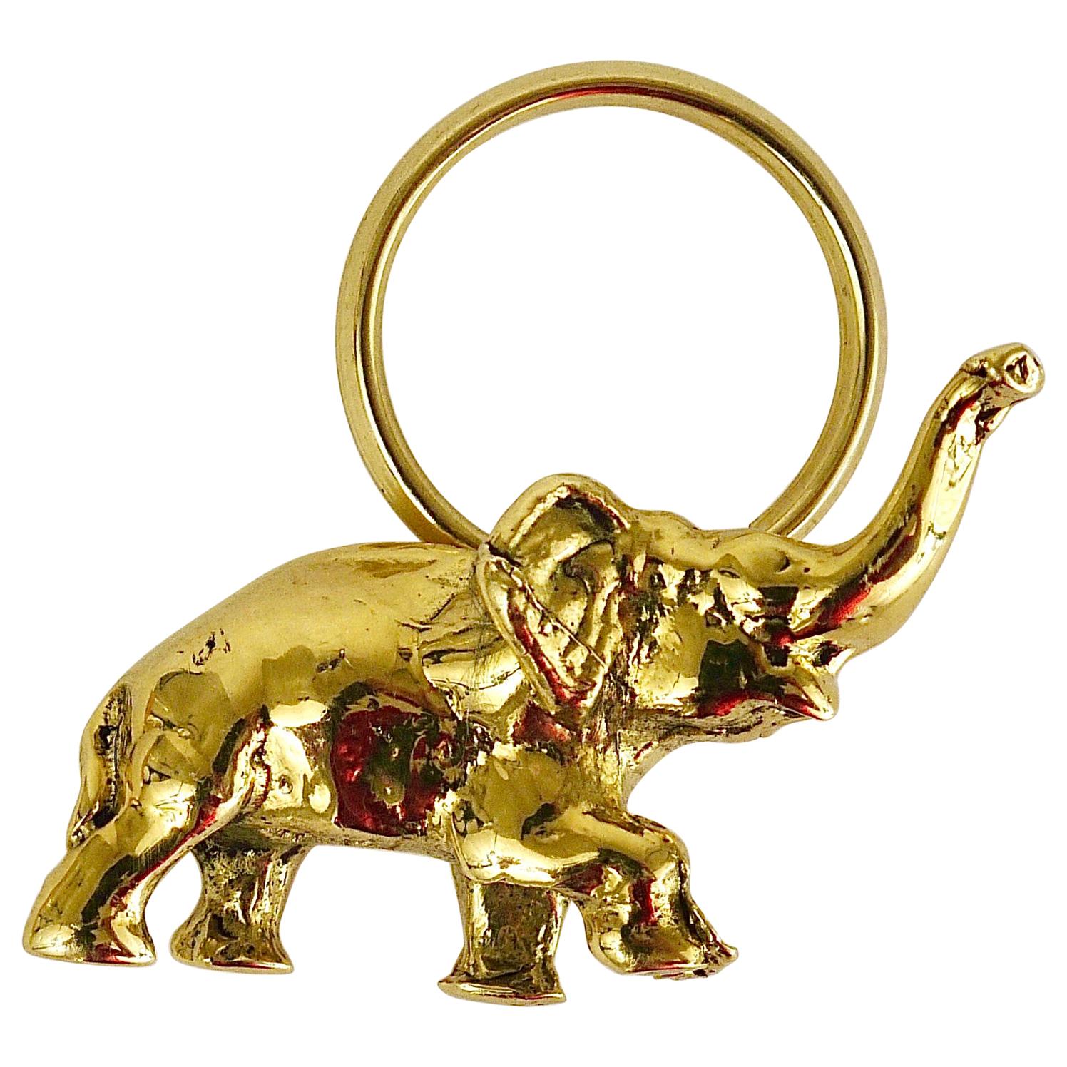 Carl Auböck Midcentury Elephant Handmade Brass Figurine Key Ring Chain Holder For Sale