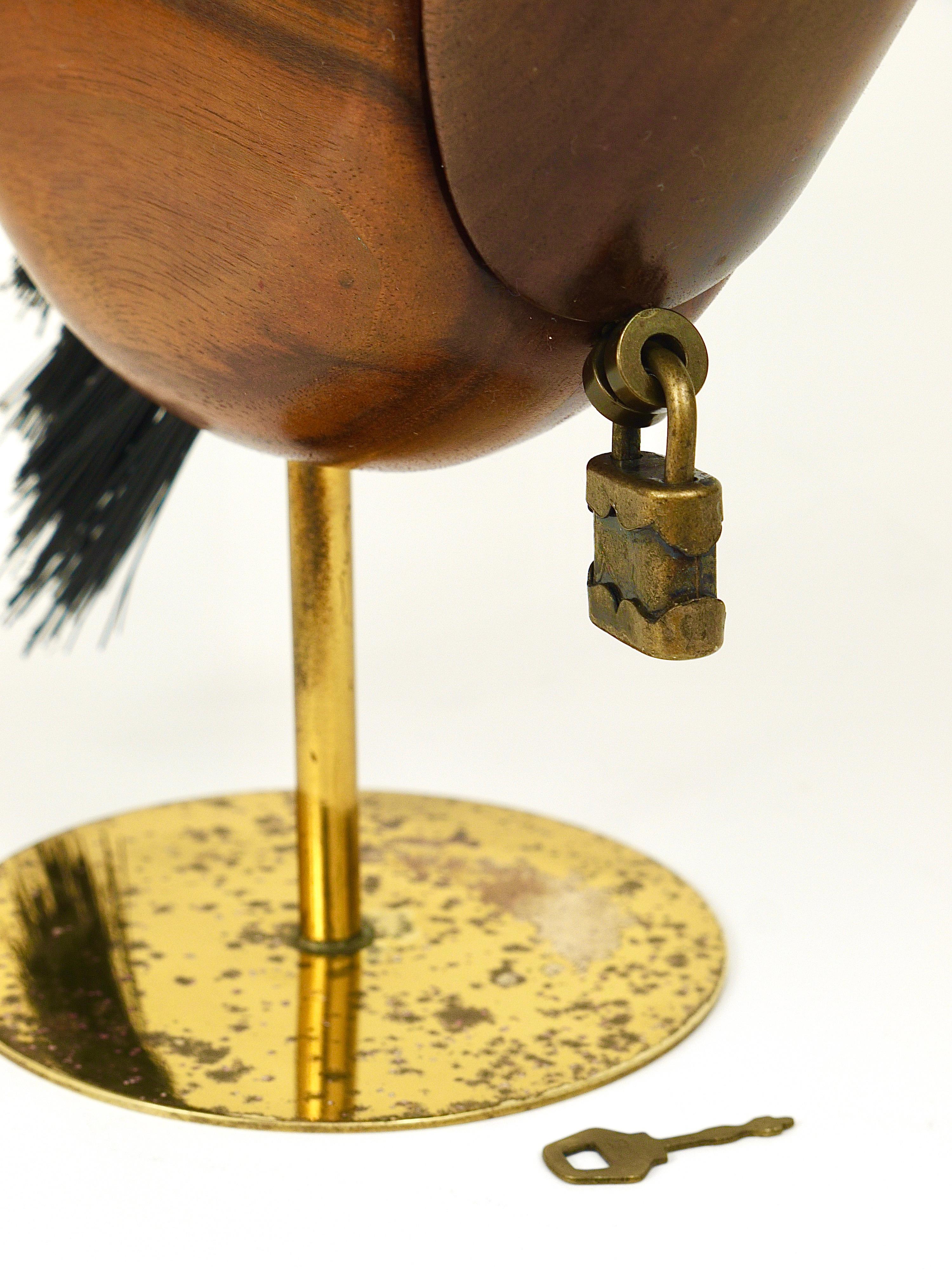 Carl Auböck Mid-Century Fish Piggy Bank, Brass, Walnut, Bristle, Austria, 1960s 4