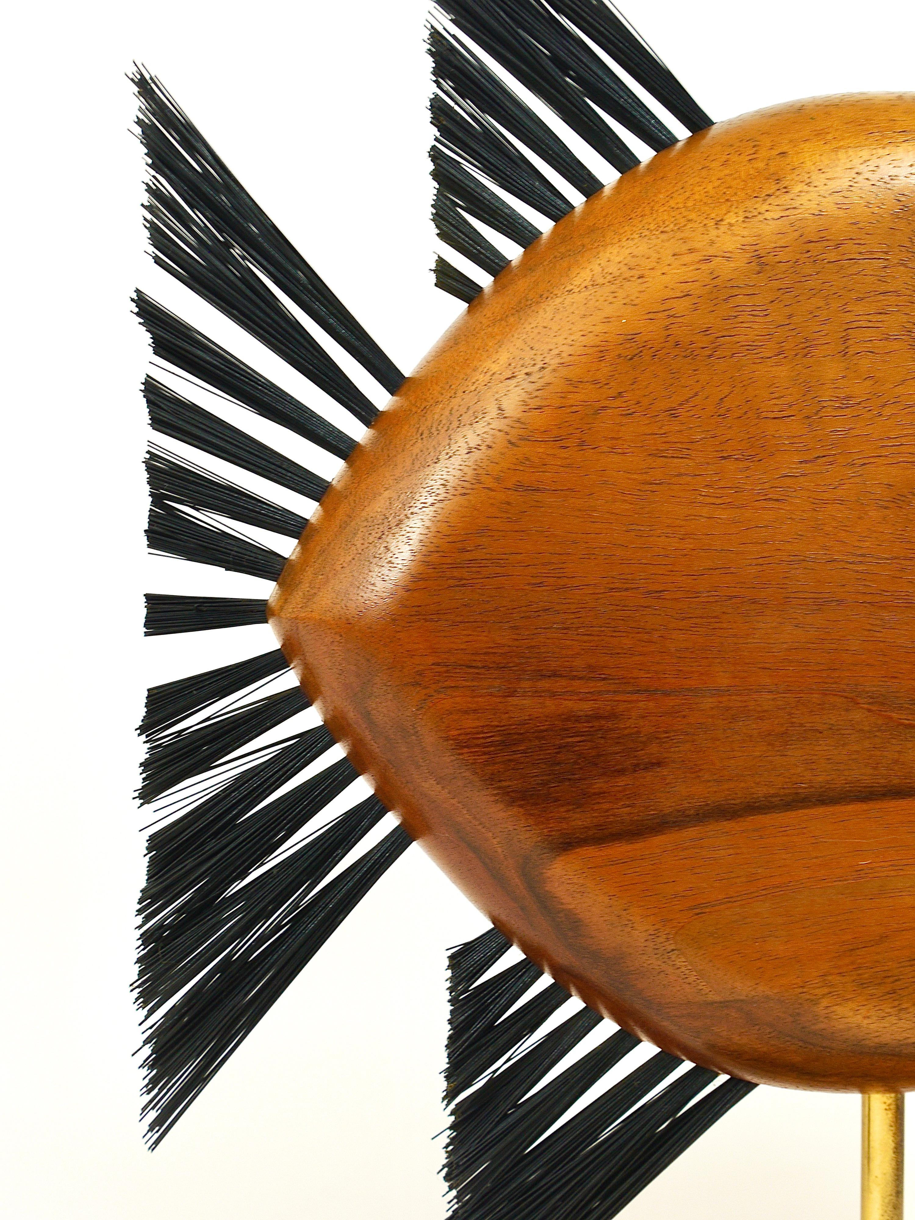 Carl Auböck Mid-Century Fish Piggy Bank, Brass, Walnut, Bristle, Austria, 1960s 6