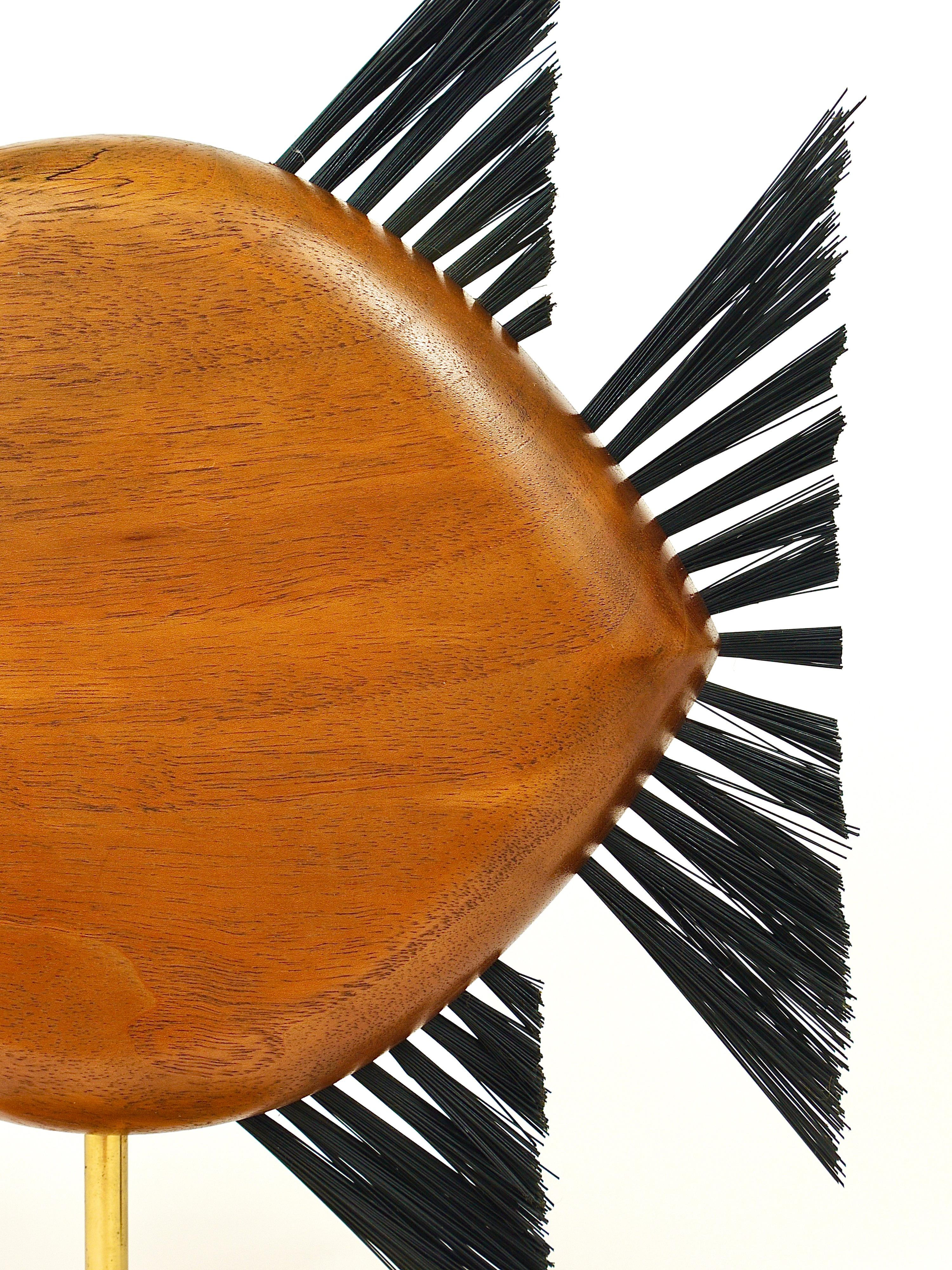 Carl Auböck Mid-Century Fish Piggy Bank, Brass, Walnut, Bristle, Austria, 1960s 7