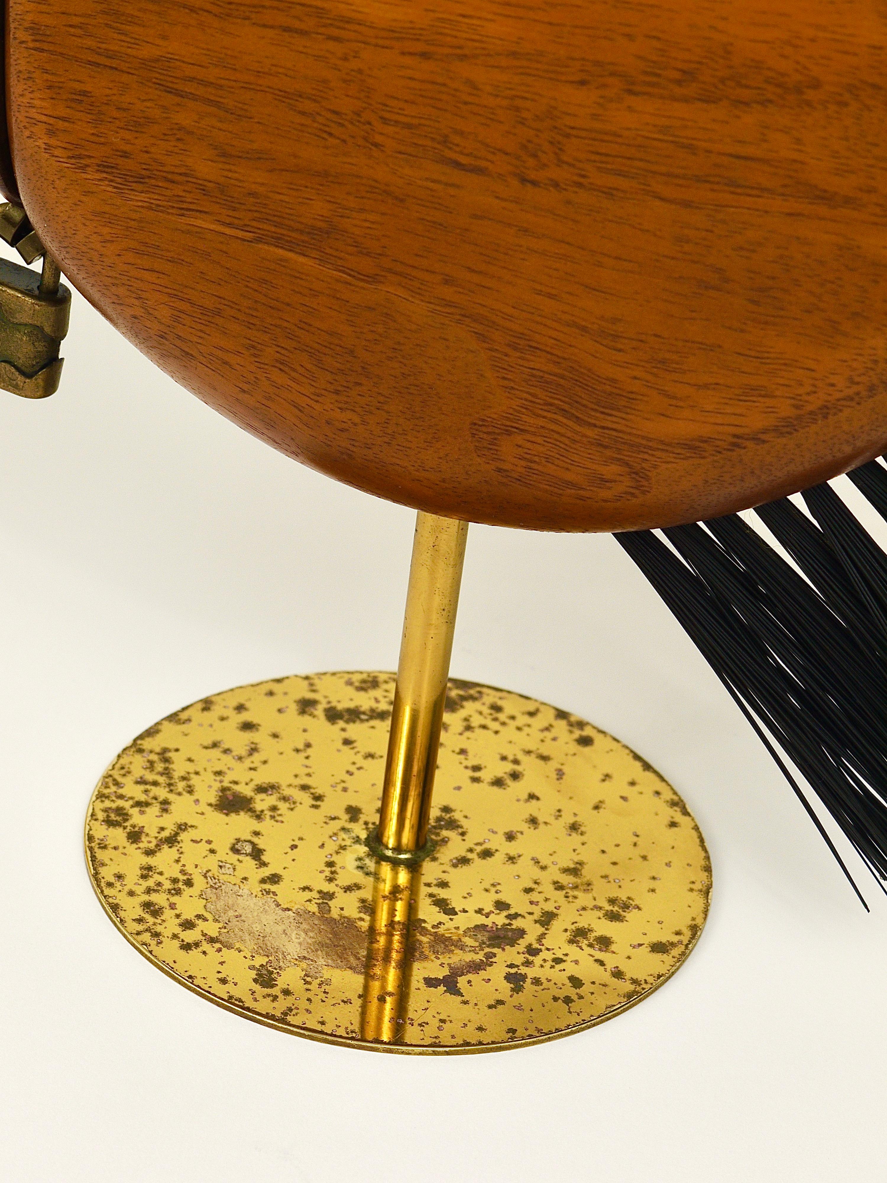 Carl Auböck Mid-Century Fish Piggy Bank, Brass, Walnut, Bristle, Austria, 1960s 2