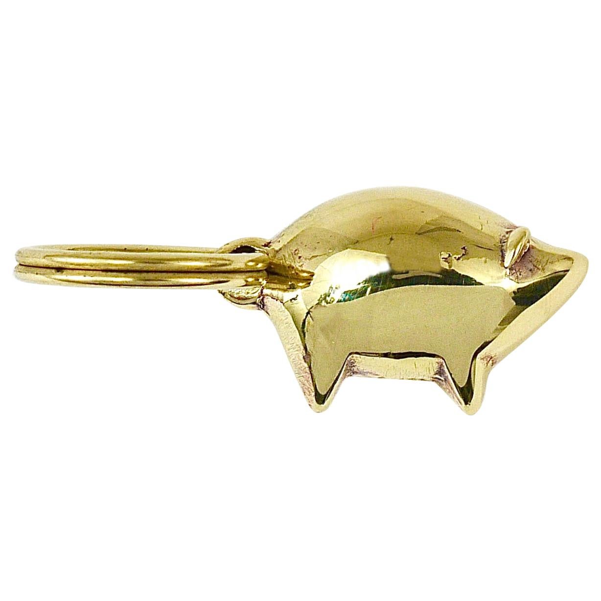 Carl Auböck Midcentury Lucky Charm Pig Brass Brass Figurine Key Ring Chain Holder