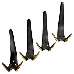 Carl Auböck Midcentury Patinated Brass Wall Coat Hooks, 1950s, Austria
