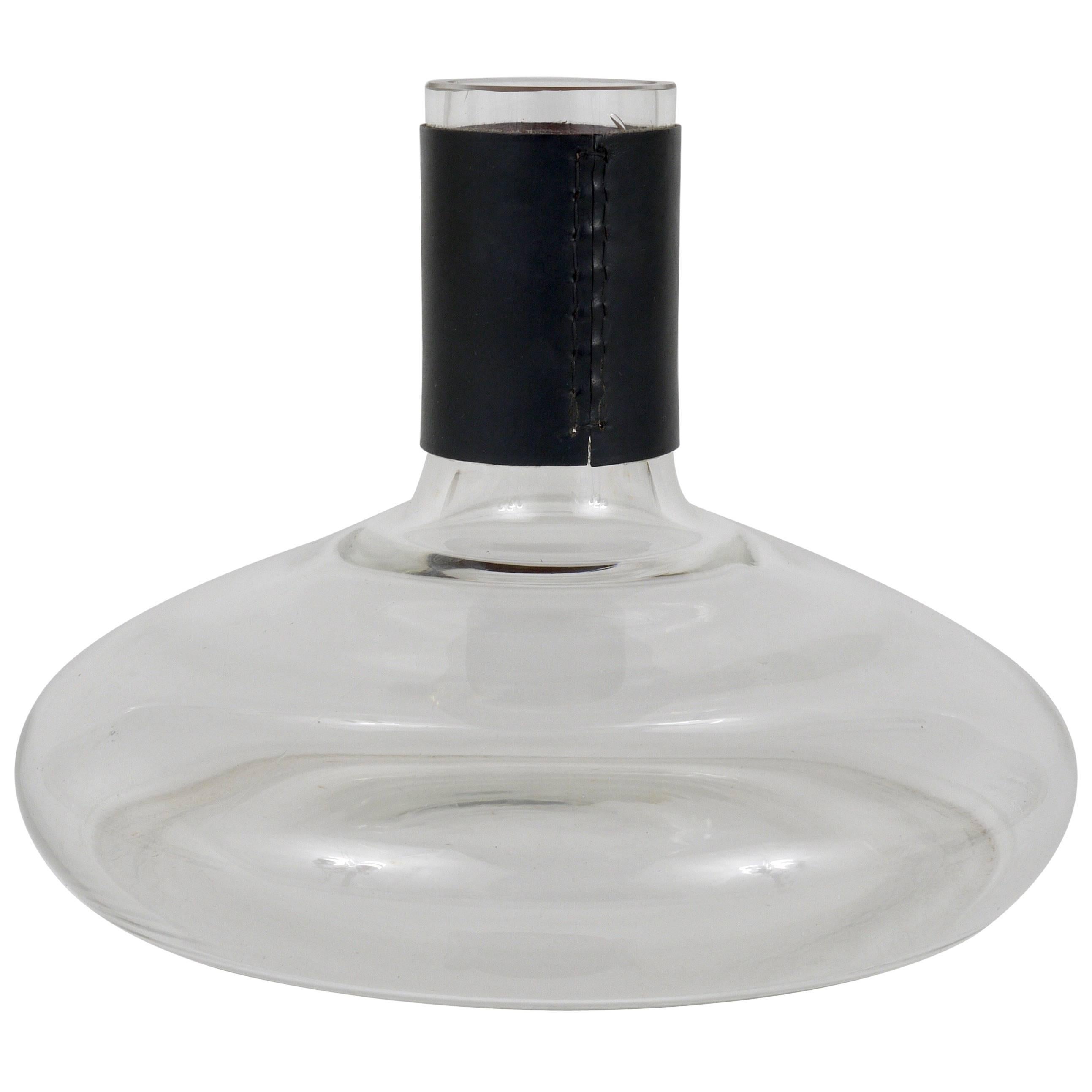 Carl Auböck Midcentury Vase Decanter Tuberkulinkolben with Black Leather Top