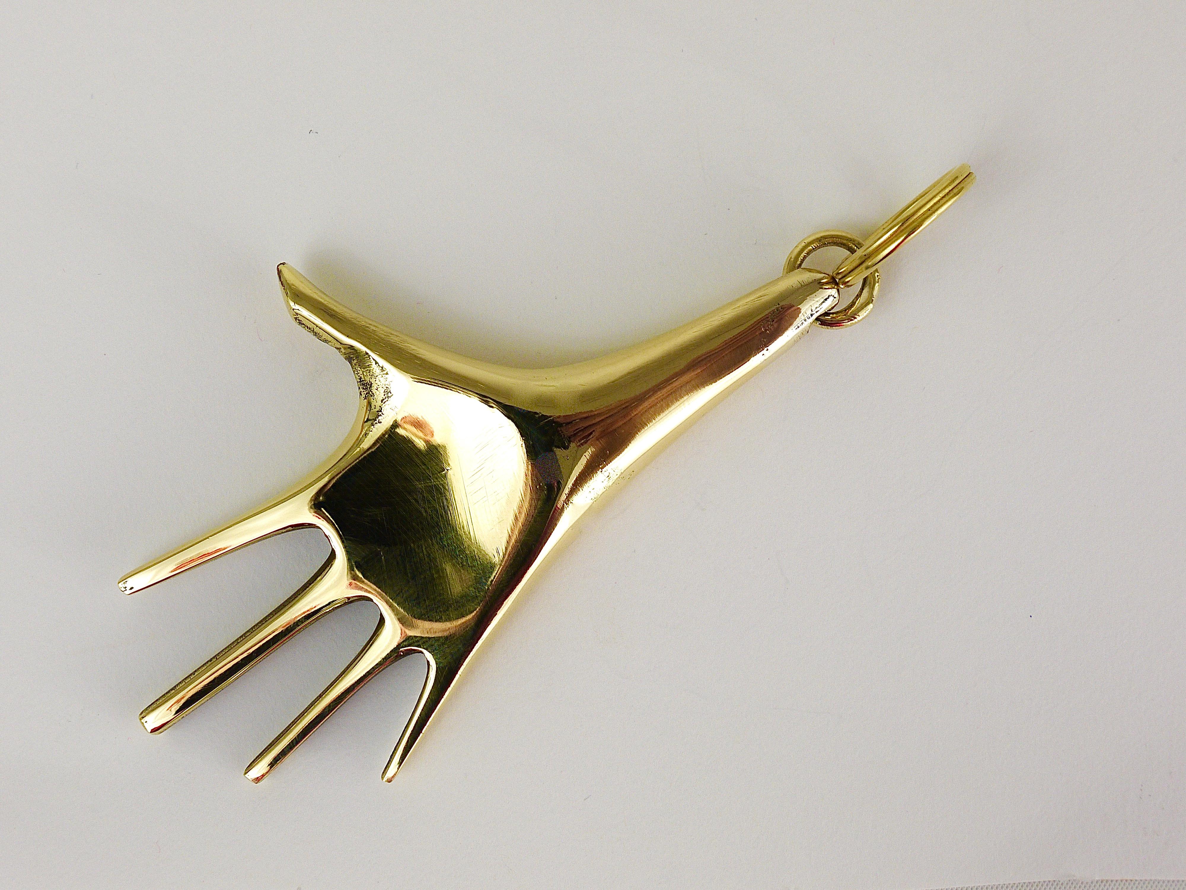 Brass Carl Auböck Midcentury Very Large Hand Figurine Key Ring Chain Holder For Sale