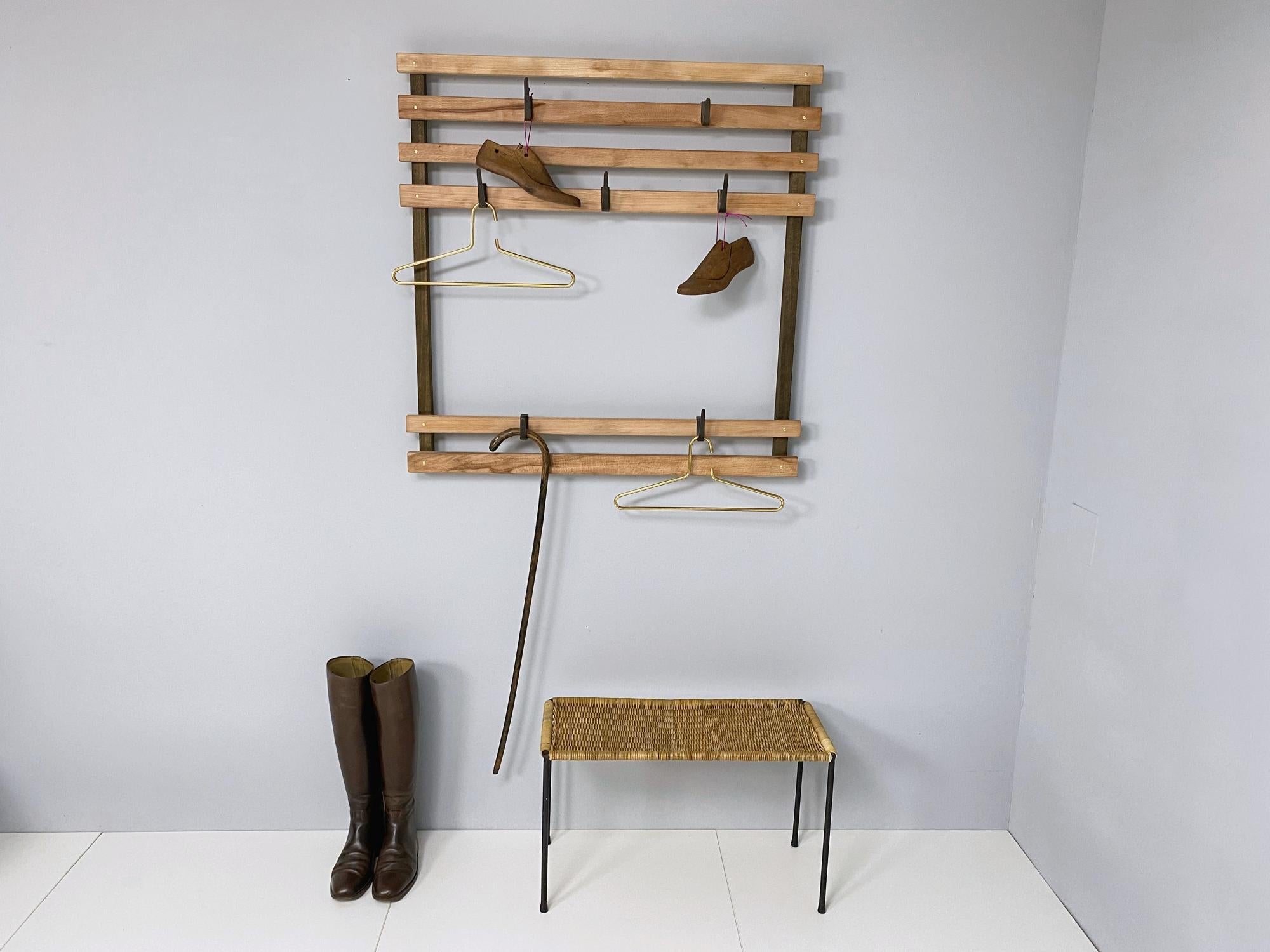 Mid-Century Modern Carl Auböck Midcentury Wall Coat Rack #4547 & Seven Brass Hooks, 1960s, Austria For Sale