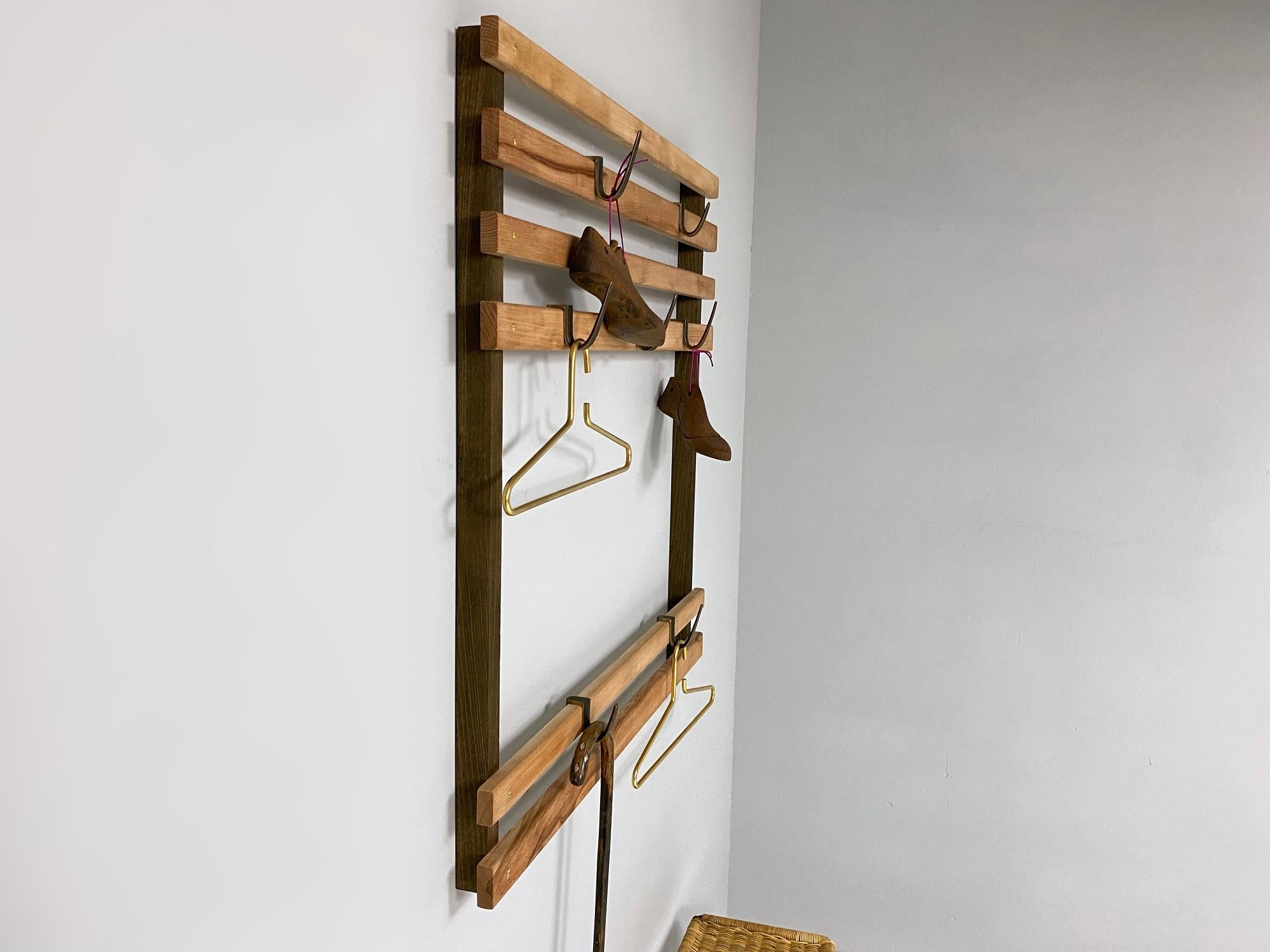Hand-Crafted Carl Auböck Midcentury Wall Coat Rack #4547 & Seven Brass Hooks, 1960s, Austria For Sale