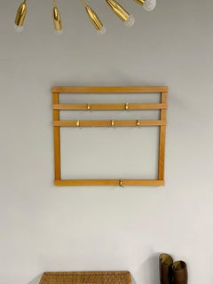 Carl Auböck Midcentury Wall Coat Rack with Six Brass Hooks, 1950s, Austria