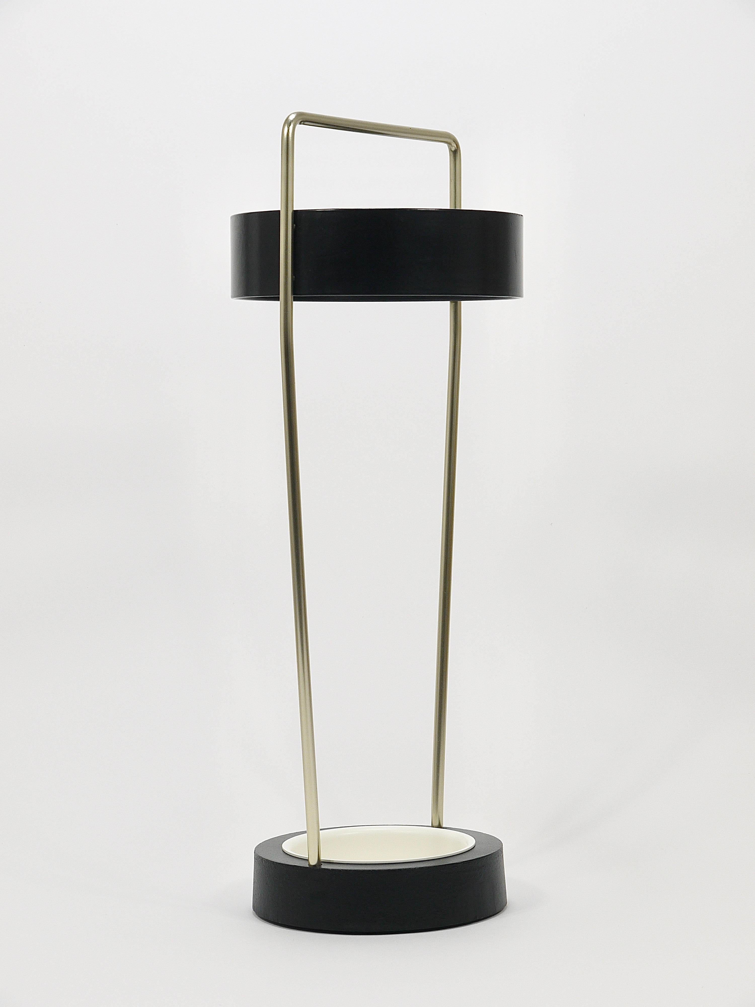 Mid-Century Modern Carl Aubock Minimalistic Umbrella Stand, Nickel, Brass & Iron, Vienna, 1970s For Sale