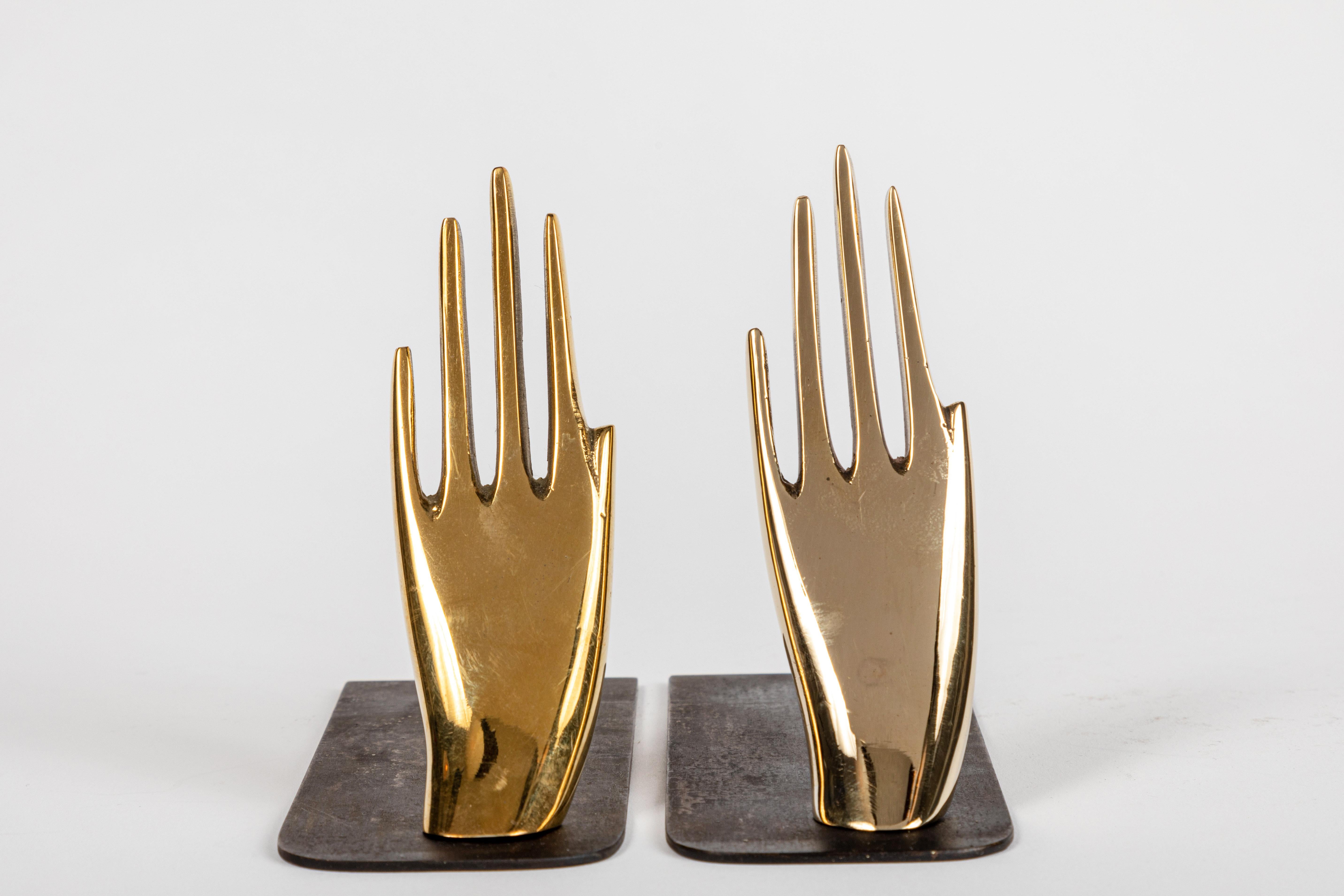 Contemporary Pair of Carl Auböck Model #1928 'Hands' Brass Bookends For Sale