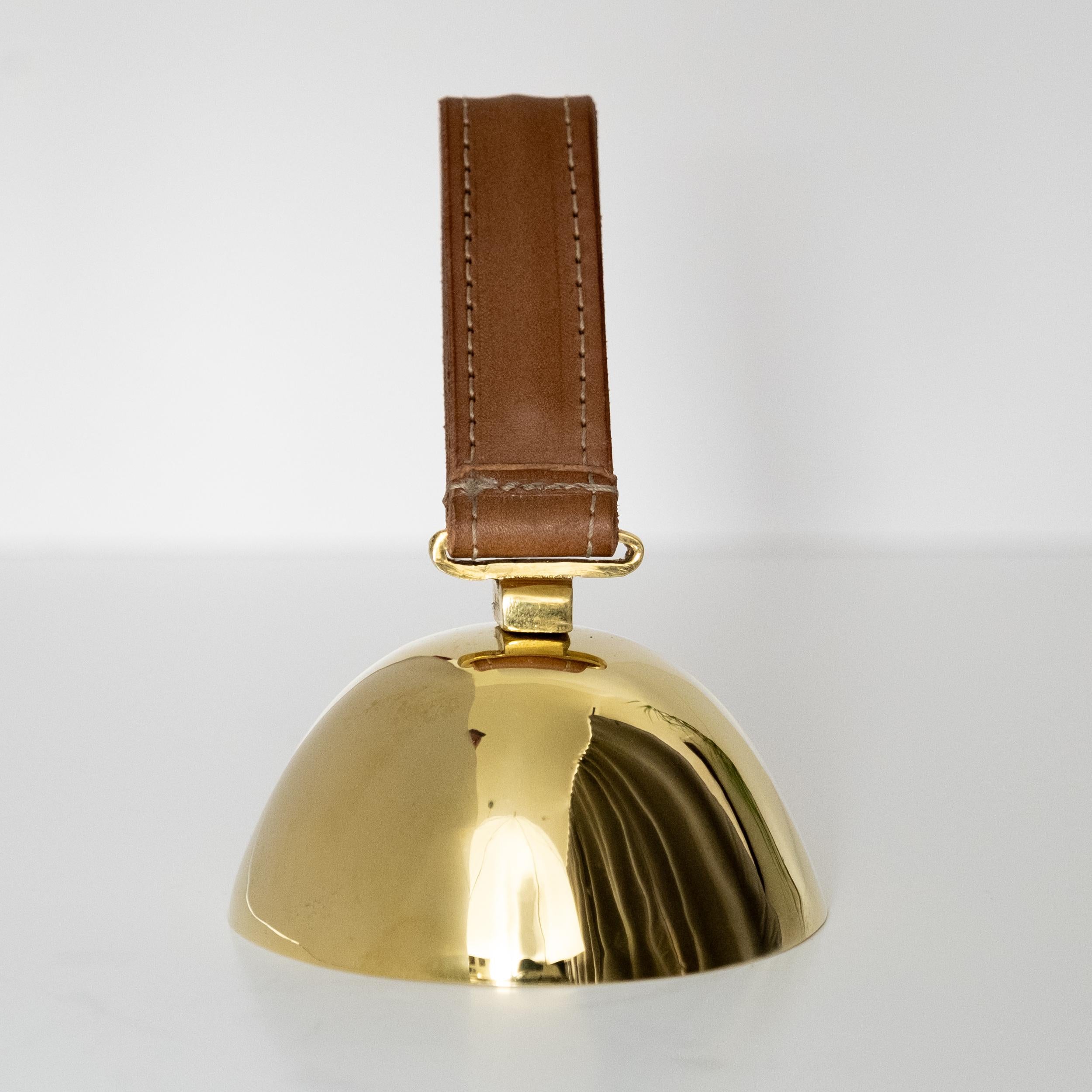 Carl Auböck Model #3310-4 'Flat' Brass and Leather Table Bell For Sale 3