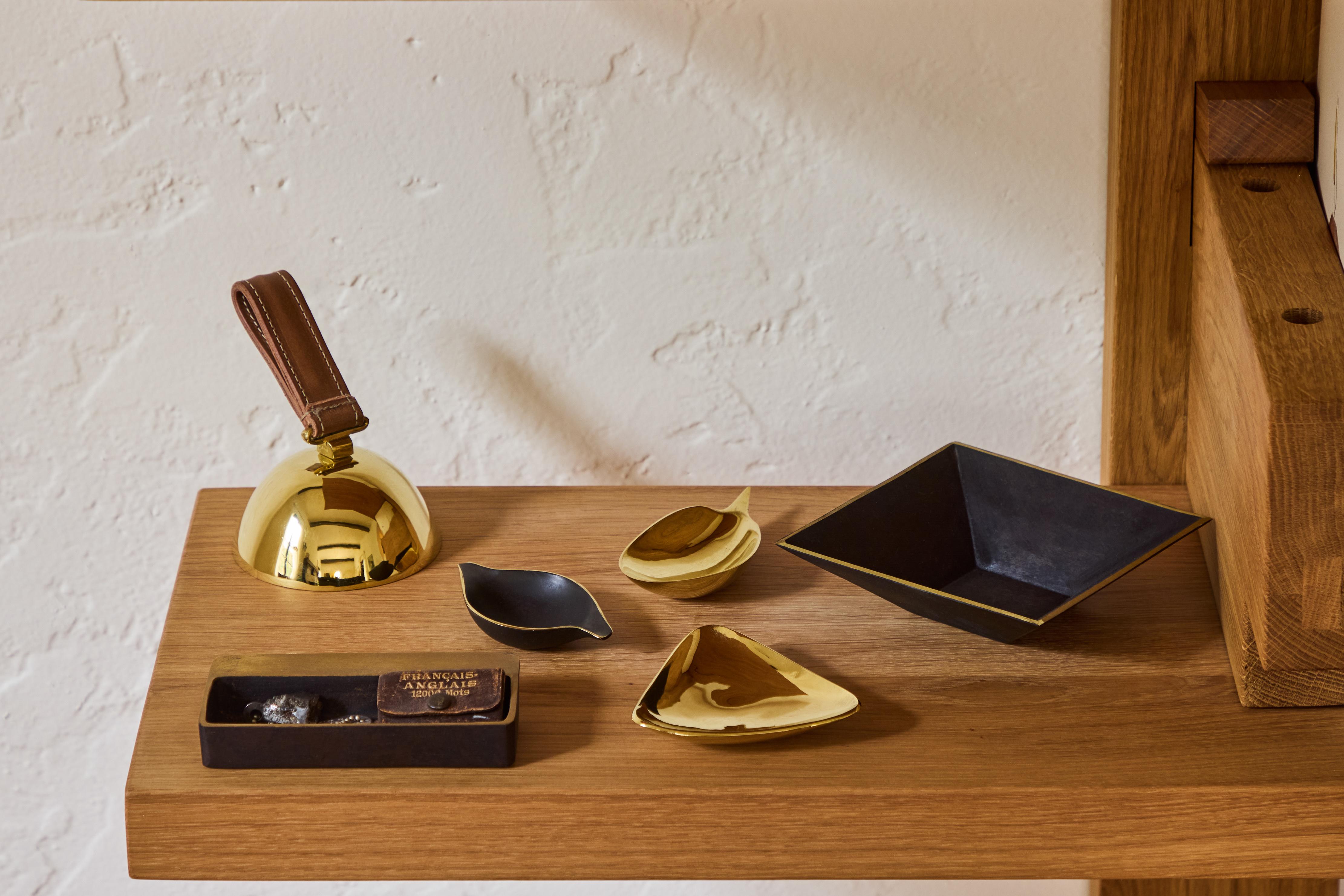 Carl Auböck Model #3310-4 'Flat' Brass and Leather Table Bell For Sale 4