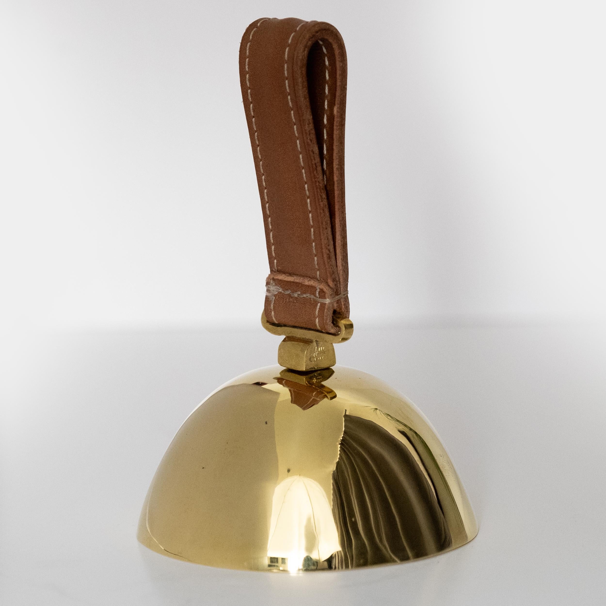 Mid-Century Modern Carl Auböck Model #3310-4 'Flat' Brass and Leather Table Bell For Sale