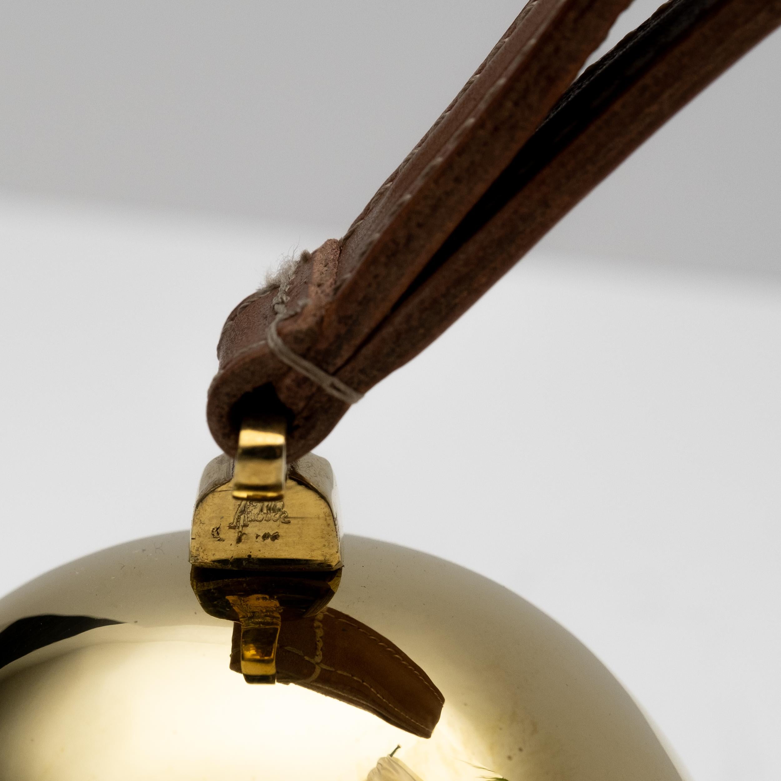 Contemporary Carl Auböck Model #3310-4 'Flat' Brass and Leather Table Bell For Sale