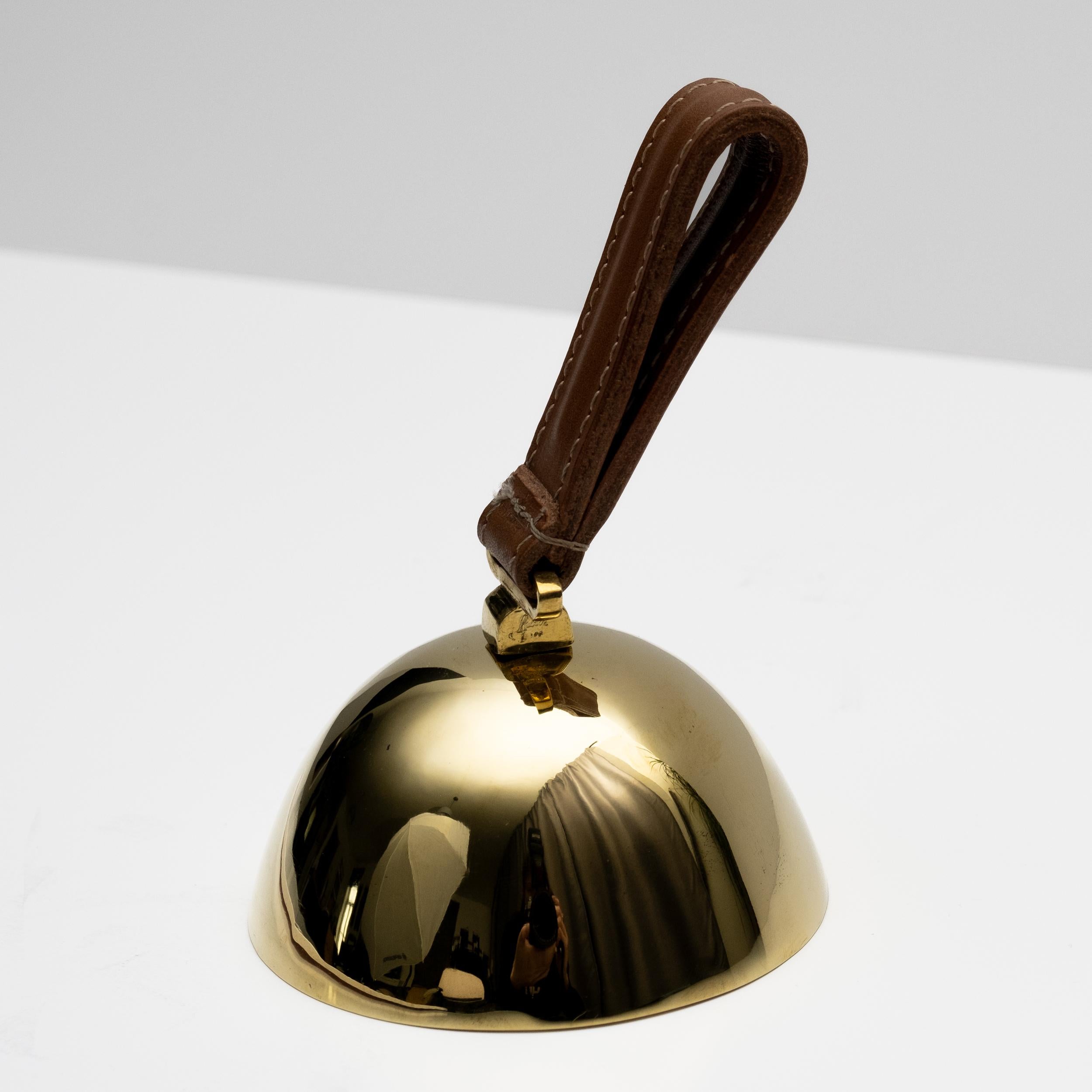 Carl Auböck Model #3310-4 'Flat' Brass and Leather Table Bell For Sale 1