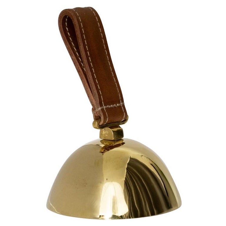 Carl Auböck Model #3310-4 'Flat' Brass and Leather Table Bell For Sale