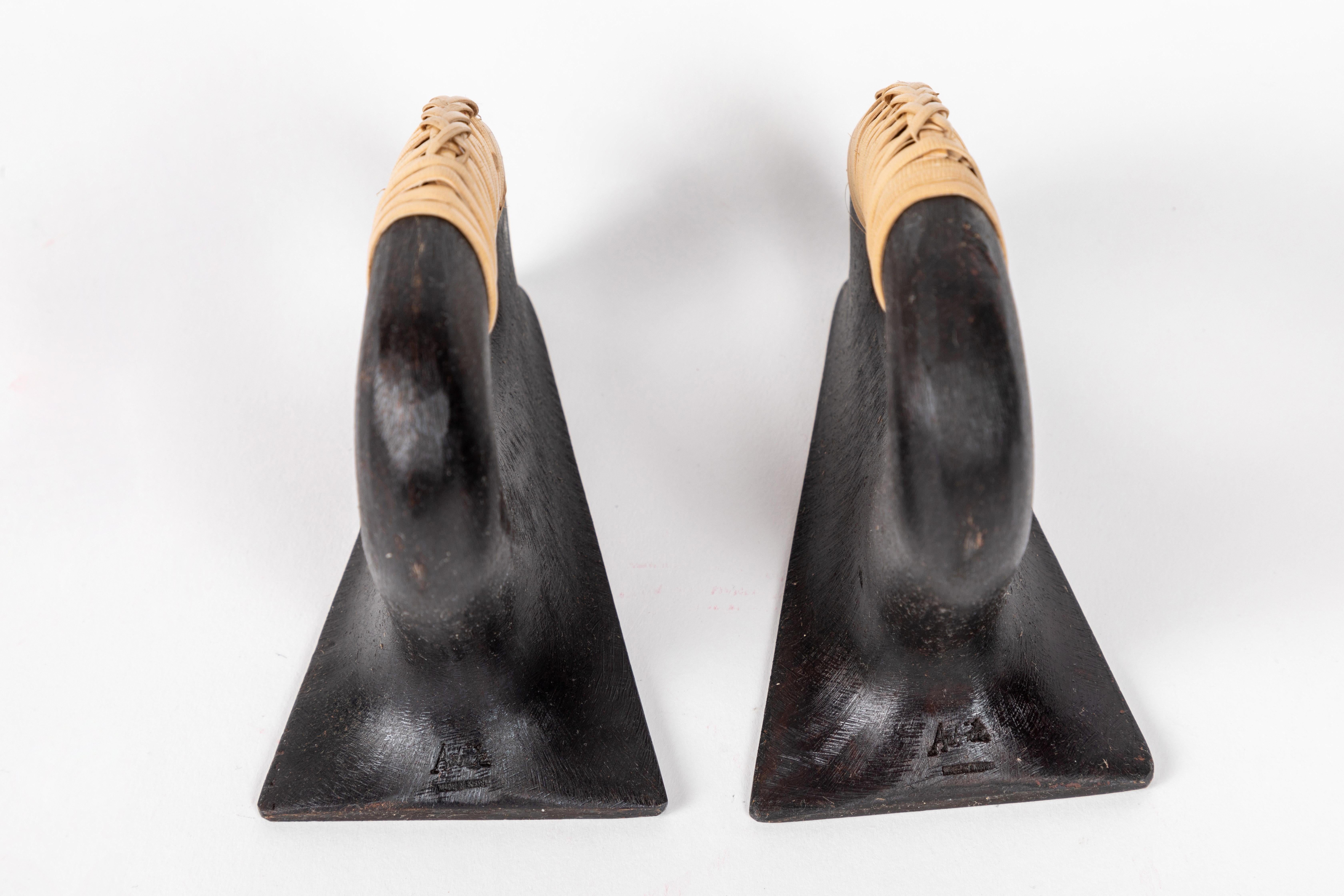 Pair of Carl Auböck Model #3530 'Flatiron' Patinated Brass and Cane Bookends For Sale 7