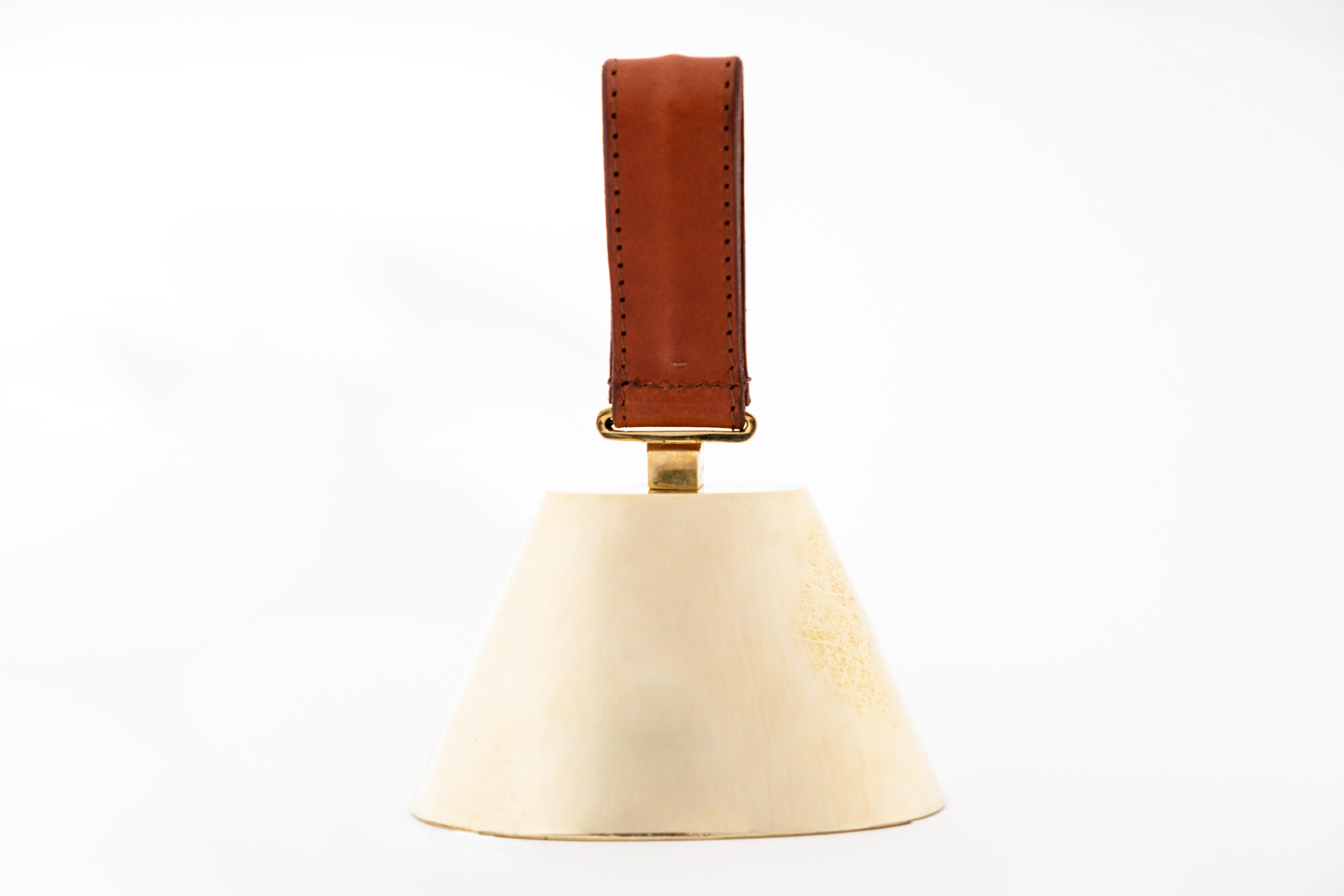 Austrian Carl Auböck Model #3603L Large Brass and Leather Bell For Sale