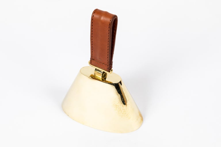 Mid-Century Modern Carl Auböck Model #3603L Large Brass and Leather Bell For Sale