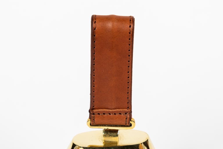 Polished Carl Auböck Model #3603L Large Brass and Leather Bell For Sale